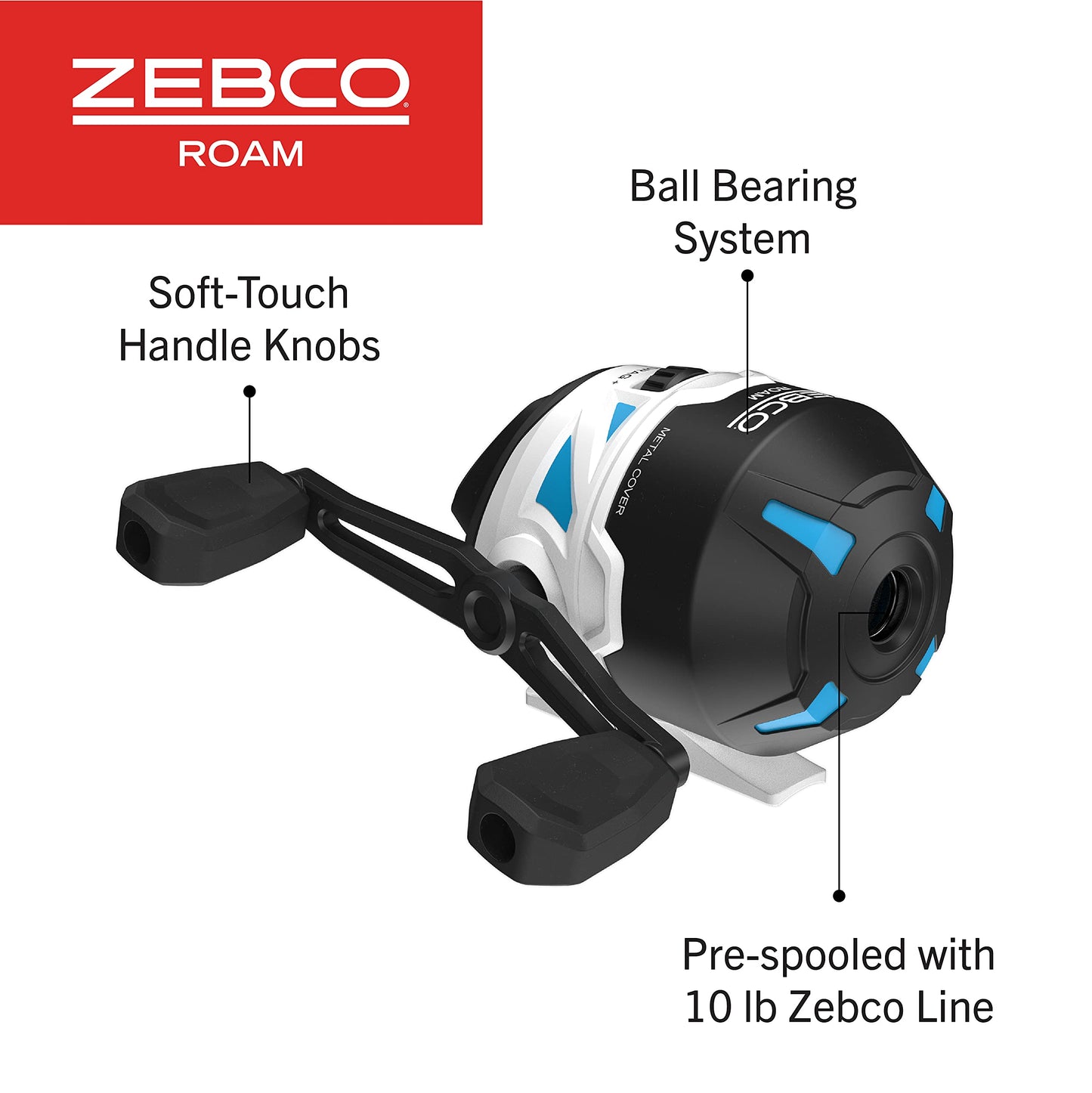 Zebco Roam Spincast Fishing Reel, Size 30 Reel, Right or Left-Hand Retrieve, Pre-Spooled with 10-Pound Zebco Fishing Line, Blue
