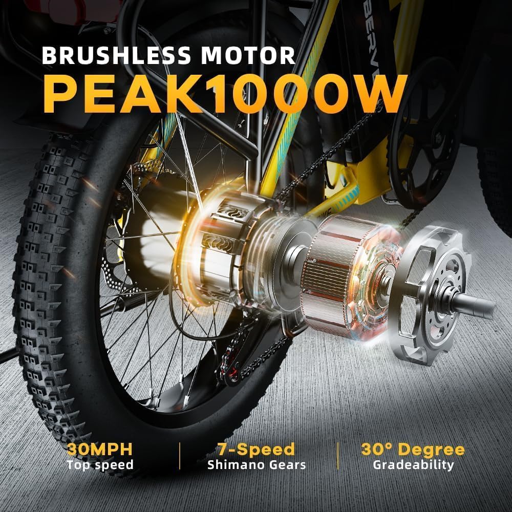 1000W Folding Electric Bike, 48V 20.8AH Large Removable Battery E-Bike, 30+MPH, 80 Miles Max Range, 20" Fat Tire Electric Bike for Adults, Adult Electric Bicycles Commute E-Bikes For Women/Men