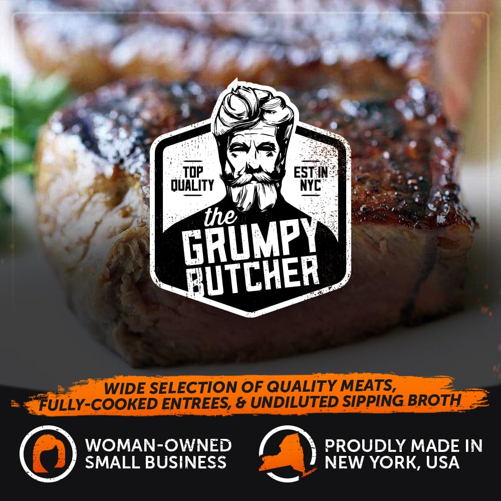 Grumpy Butcher Box Meat Food Gifts: 2 Top Sirloins Steaks (6 oz), 2 Duroc Bone in Pork Chops (14 oz) & 2 Cheese Stuffed Chicken Breasts Wrapped in Bacon (8 oz) - Gourmet Gift Basket for Men