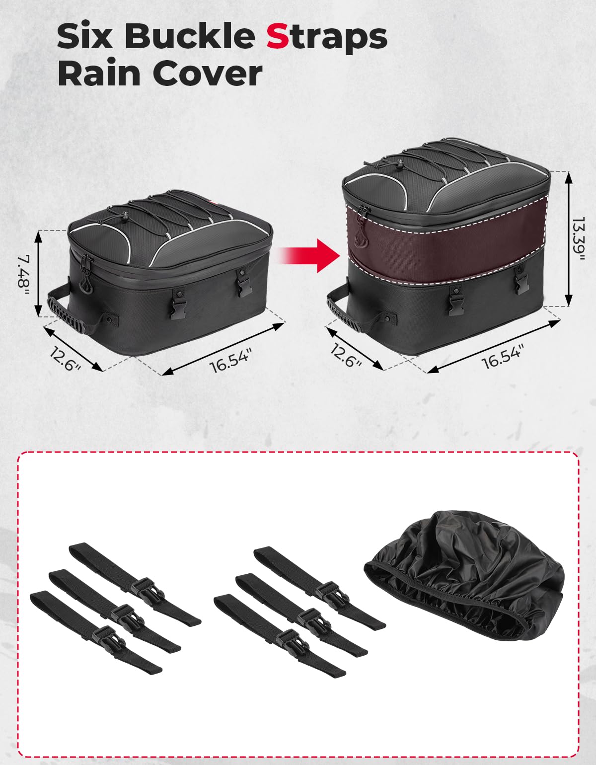 KEMIMOTO Motorcycle Tail Bag, Dual Use Motorcycle Rear Seat Bag with Waterproof Rain Cover, 22L-34L Expandable Motorbike Helmet Bag Luggage Storage Backpack with 6 straps