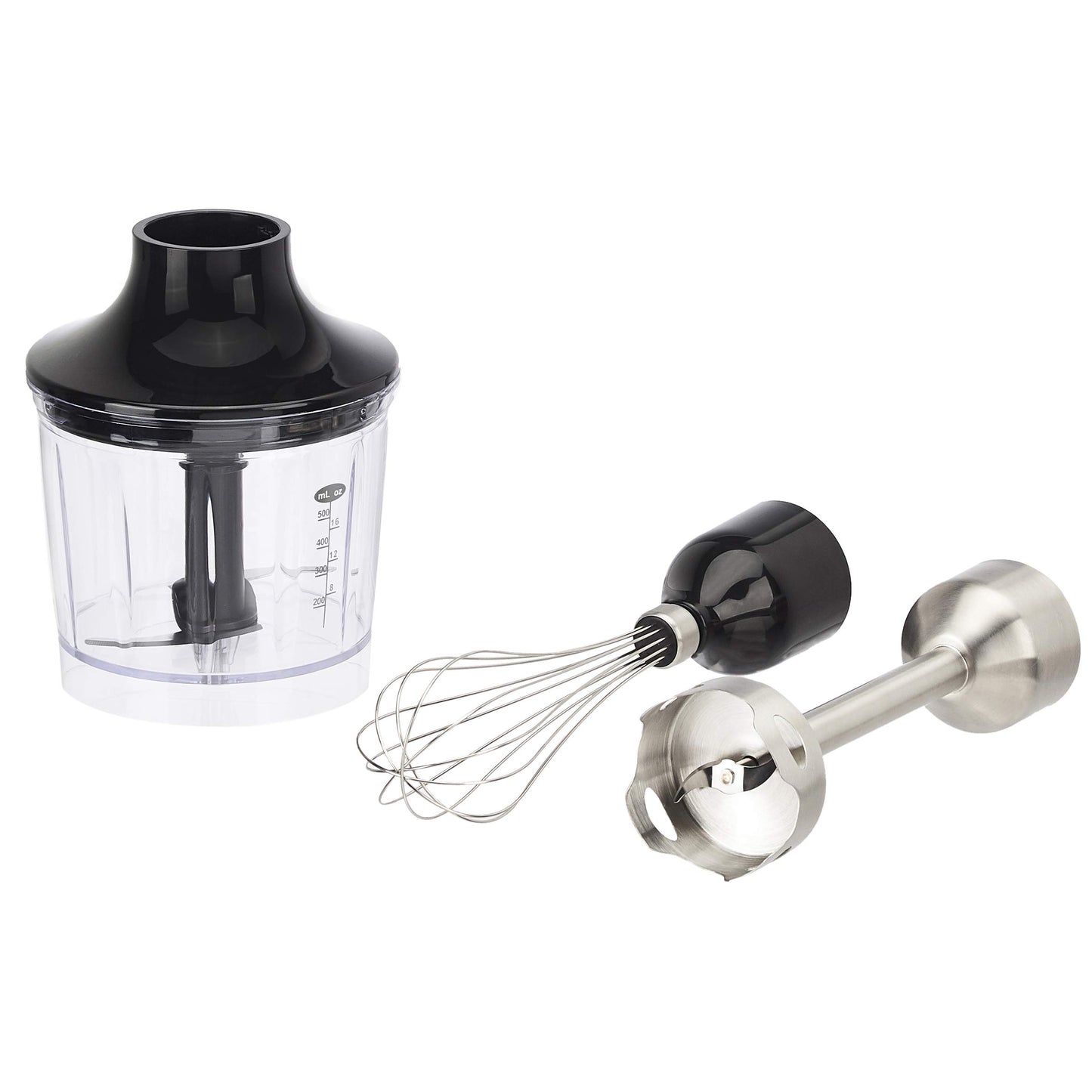 Amazon Basics Multi-Speed Immersion Hand Blender for Kitchen Mixing, Smoothies, Soups, 500 Watt Powerful, with Blending Stick, Whisk, Chopper and Beaker, Silver