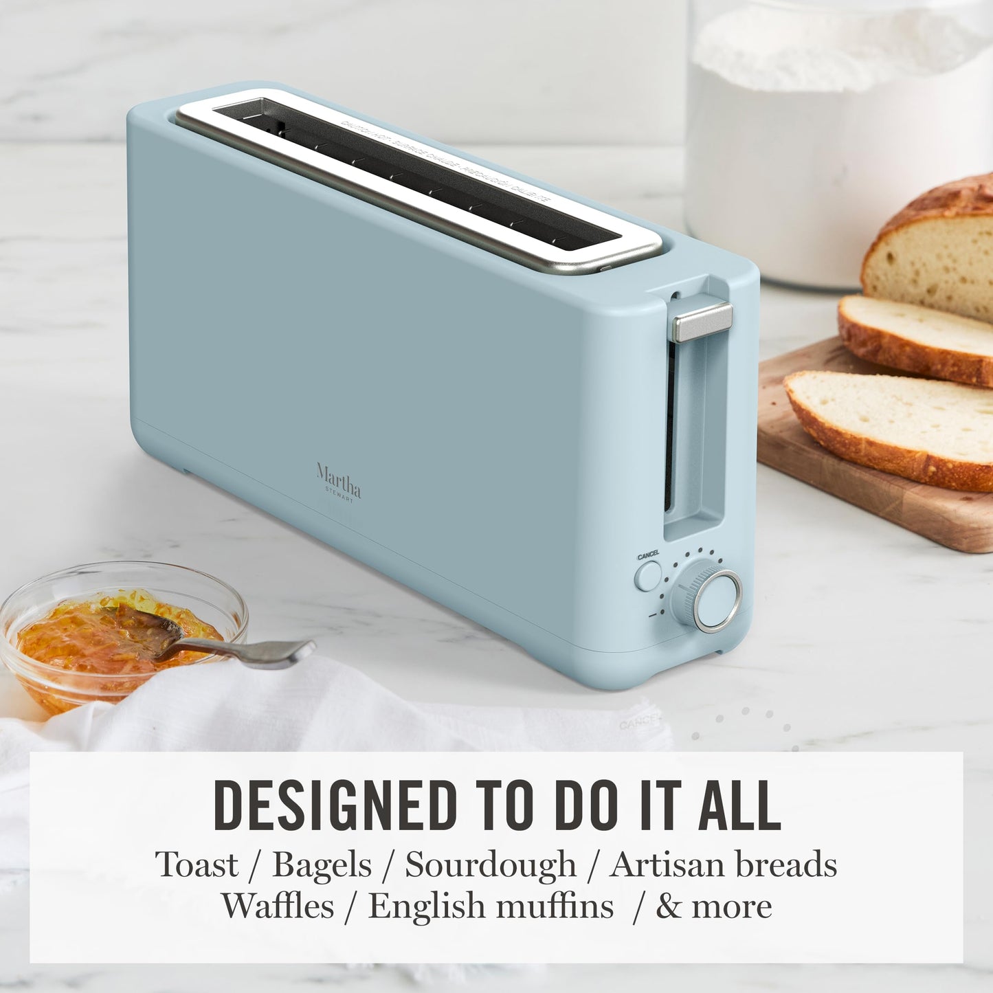 Martha Stewart 2 Slice Long Slot Toaster, Extra Wide for Sourdough & Bagels, 10 Setting Shade Control, Removable Crumb Tray, Self-Centering Design, Defrost/Reheat, Cancel, Slim Space-Saving, Honeydew