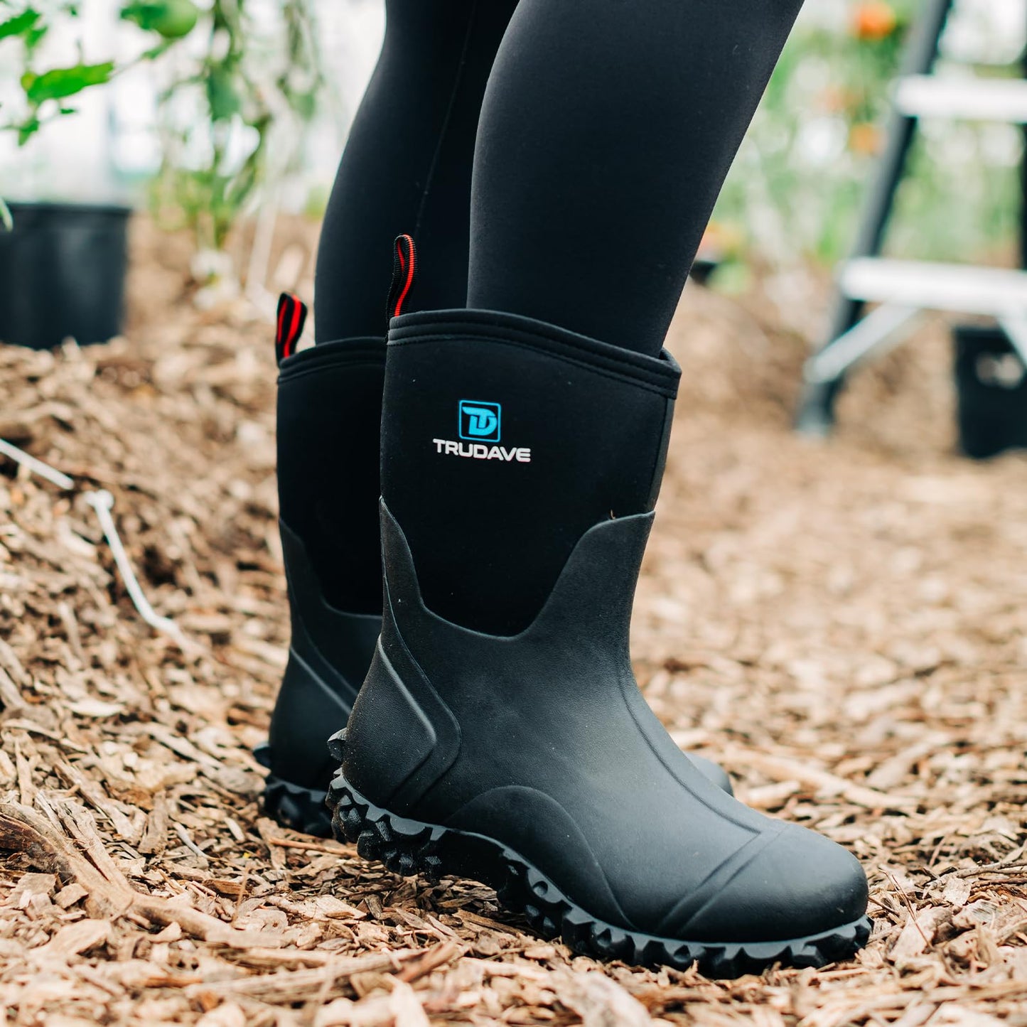 Rubber Boots for Women with Steel Shank, 6mm Neoprene Mid Calf Rain Boots, Waterproof Insulated Mud Work Boots All Season, Size 5-11