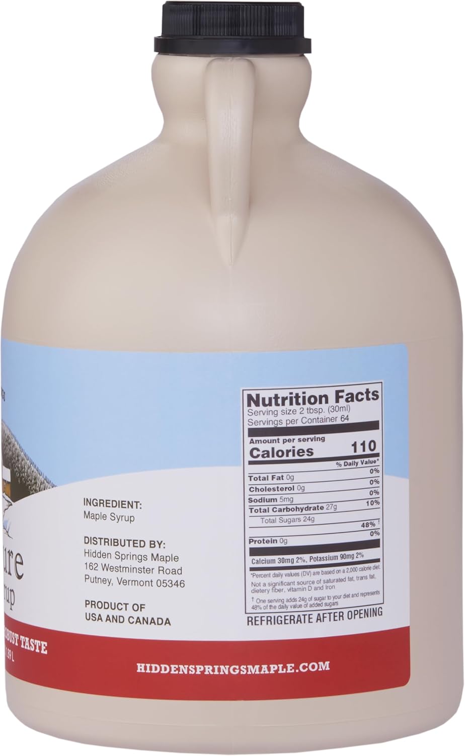 Hidden Springs Maple Dark Half Gallon 100% Pure Maple Syrup USA/CAN, BPA-free Jug