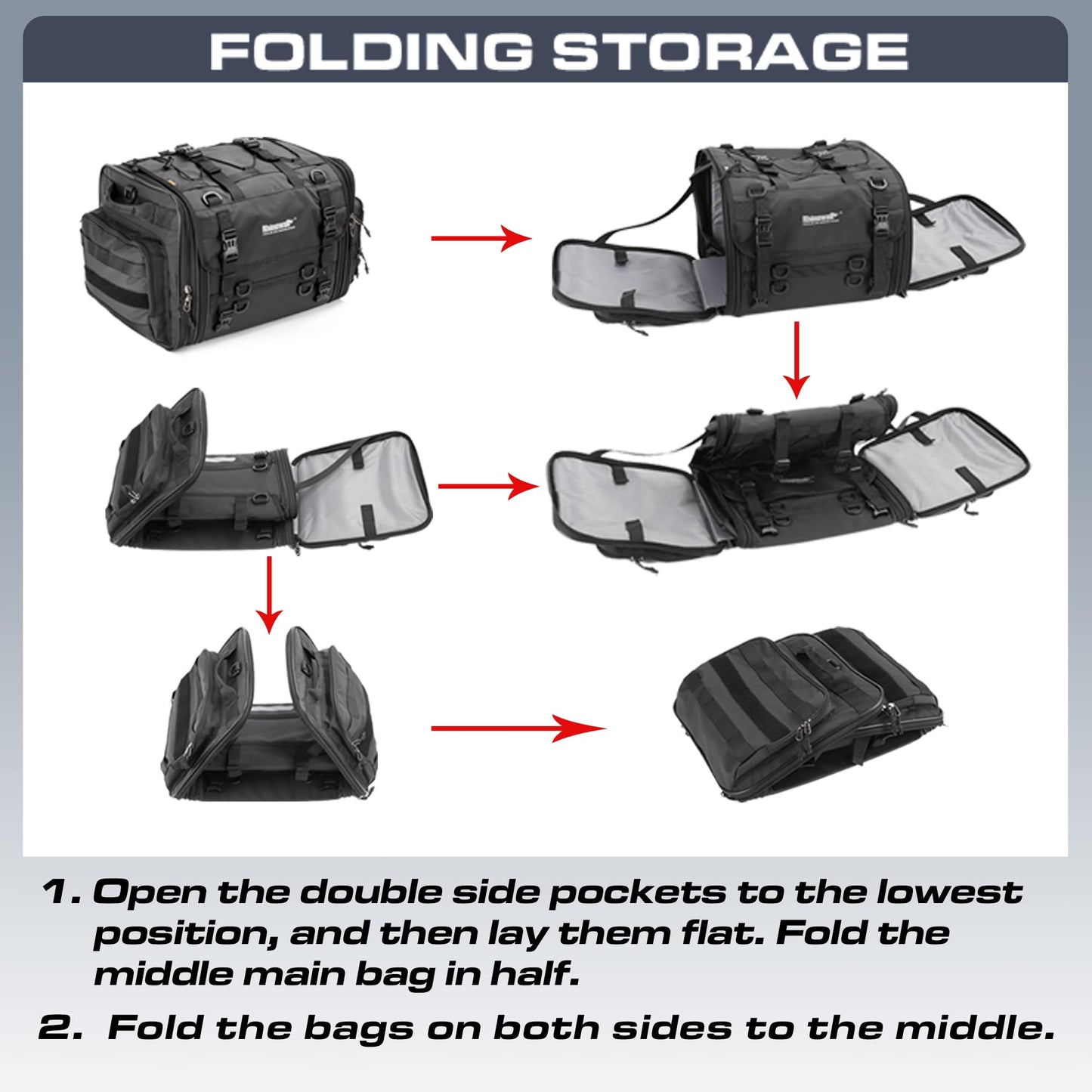 Rhinowalk Motorcycle Tail Bag, Expandable Motorcycle Travel Luggage Bags 60L, Waterproof All-Weather Trunk Rack Bag with Sissy Bar Straps & Helmet Rain Cover – Black