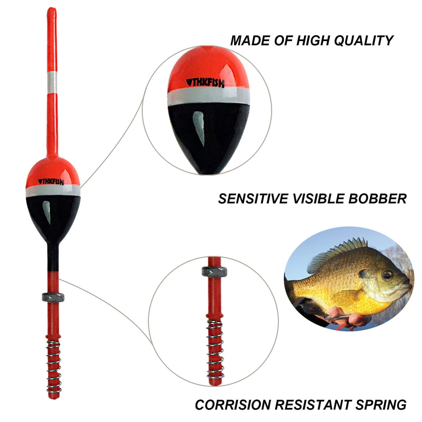 THKFISH Fishing Floats and Bobbers Balsa Wood Floats Spring Bobbers with Oval Slip Bobbers for Crappie Panfish Walleyes Fixed Bobber (1"X0.7"X6") (1.25"X0.75"X6") (2"X1.14"X5.86") 5pcs