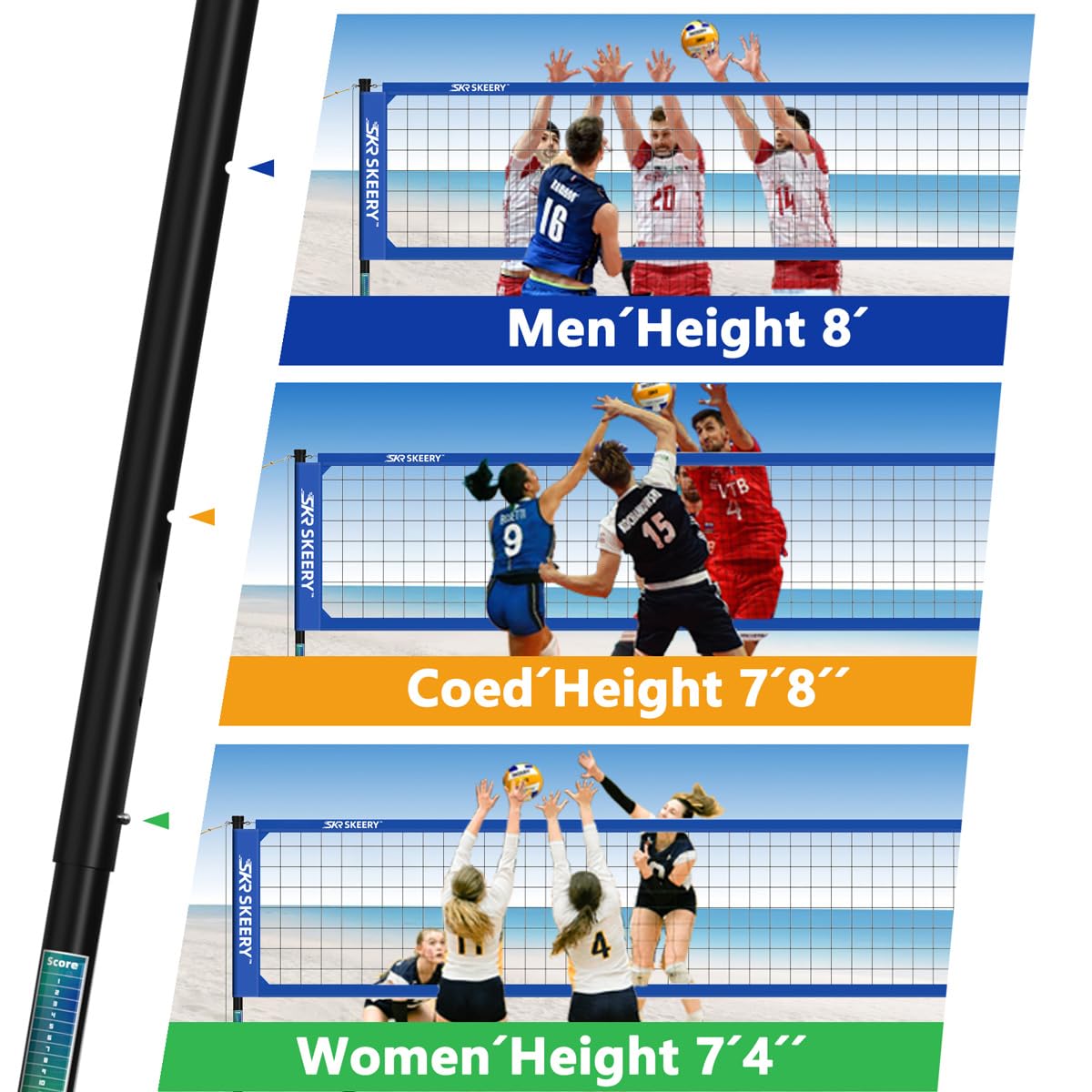 SKEERY Outdoor Heavy Duty Volleyball Net Set, Anti-Sag Design, Adjustable Aluminum Poles, Portable Volleyball Net for Backyard,Grass and Beach(Blue)