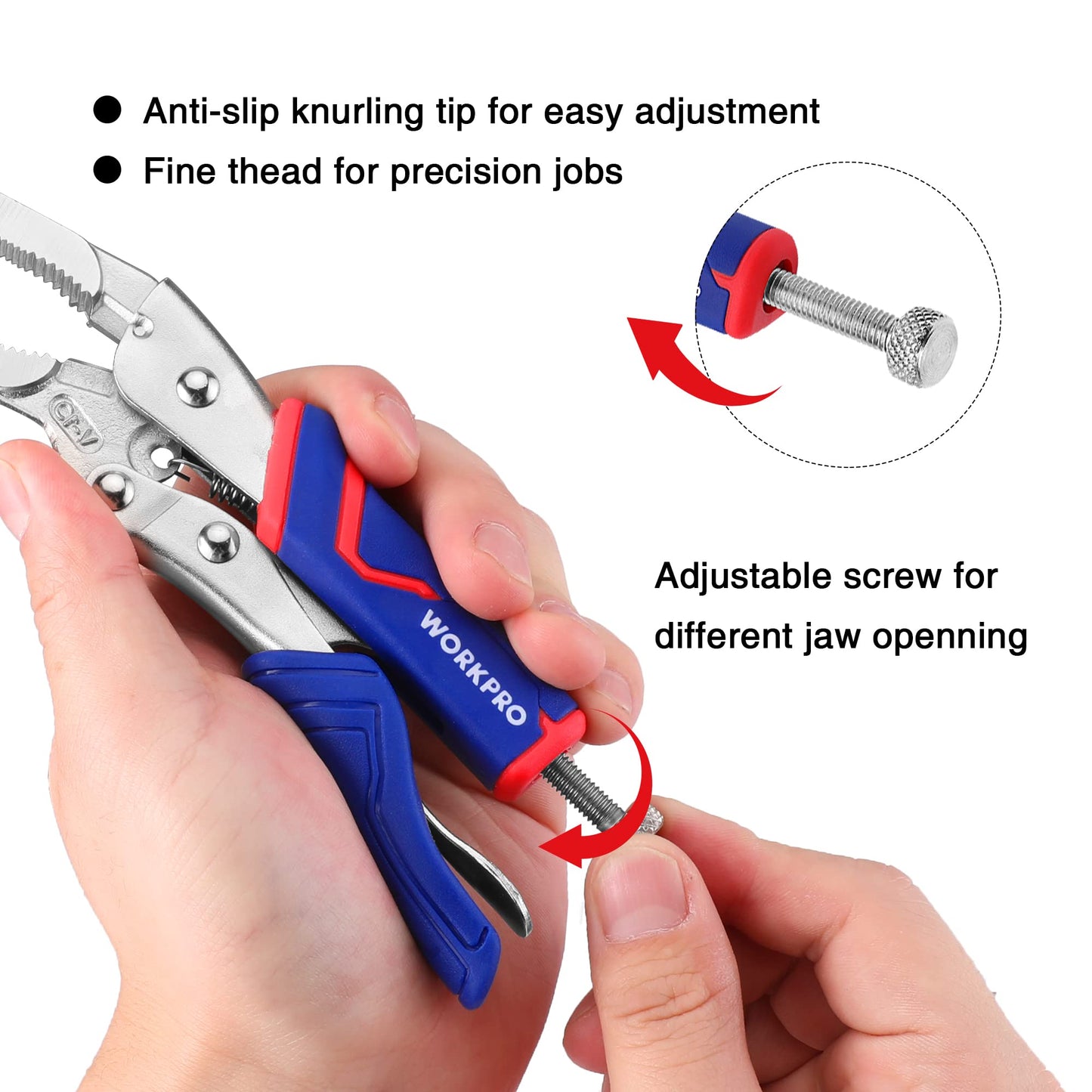 WORKPRO 5-Piece Locking Pliers Set, Pliers Tool Set, Vice Grips with Chrome-vanadium Steel, 5/7/10 inch Curved Jaw Pliers, 6.5/9 inch Long Nose Pliers