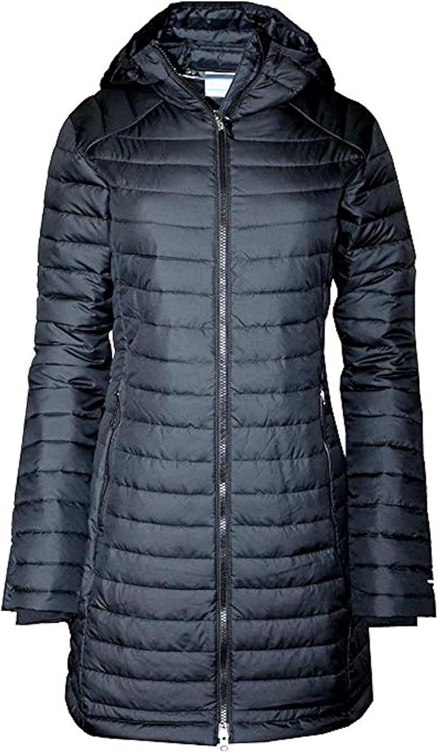 Columbia Women's White Out Mid Omni Heat Long Hooded Light Jacket Coat Puffer Plus/Regular (Black, L)