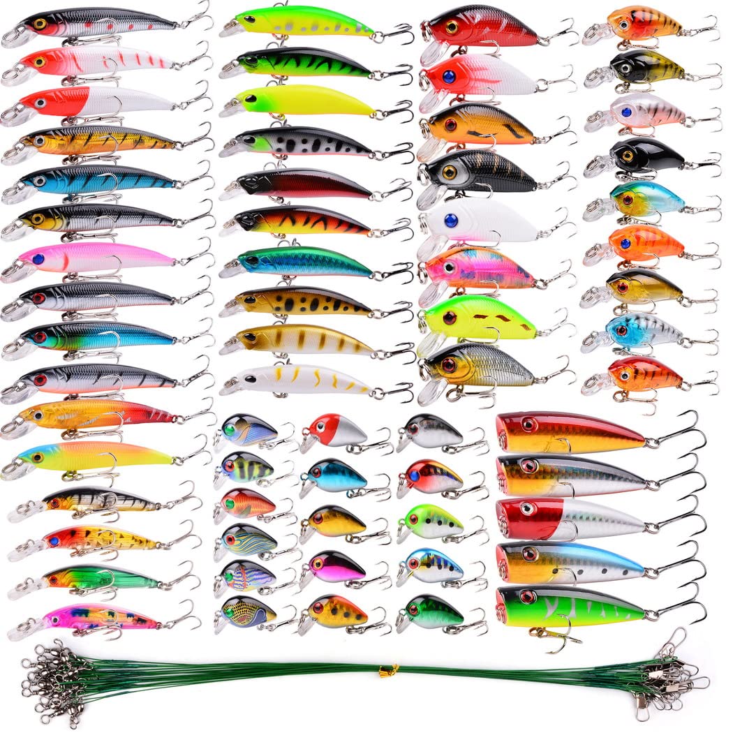Fishing Lures Kit Mixed Including Minnow Popper Crank Baits with Hooks for Saltwater Freshwater Trout Bass Salmon Fishing