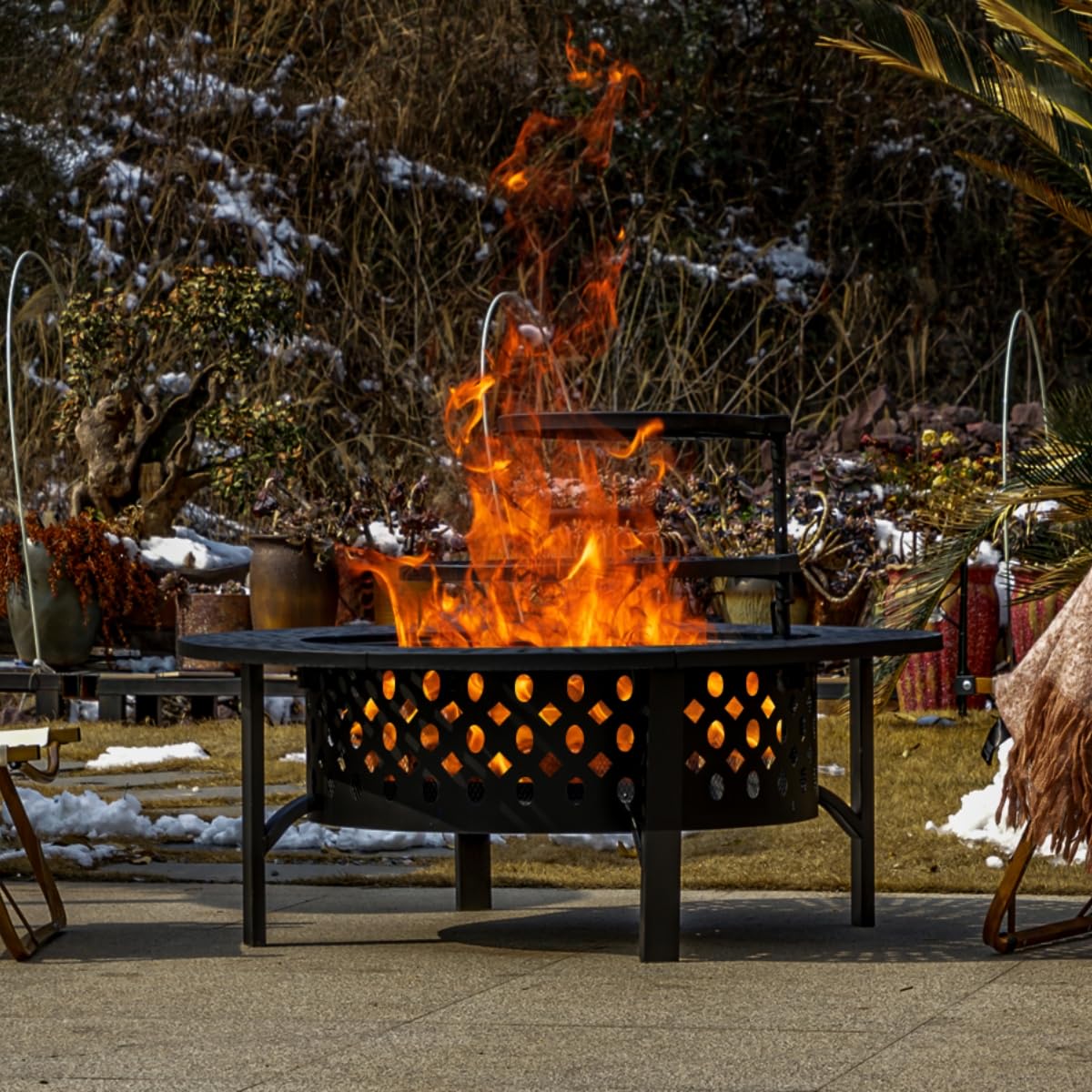 36 Inch Fire Pit with 2 Grills, Wood Burning Fire Pits for Outside with Lid, Poker and Round Waterproof Cover, BBQ& Outdoor Firepit & Round Metal Table 3 in 1 for Patio, Picnic, Party