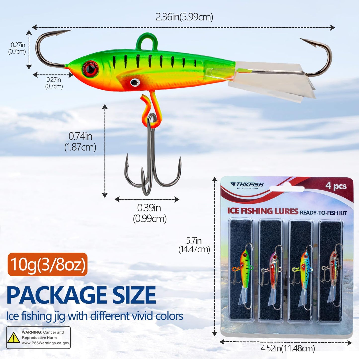 THKFISH Ice Fishing Jigs Ice Fishing Lures Ice Fishing Gear for Crappie, Panfish, Walleye, Bluegill Vertical Jigs Kit Ice Fishing Tackle 4PCS/8PCS 10g(0.35oz) 18g(0.63oz)