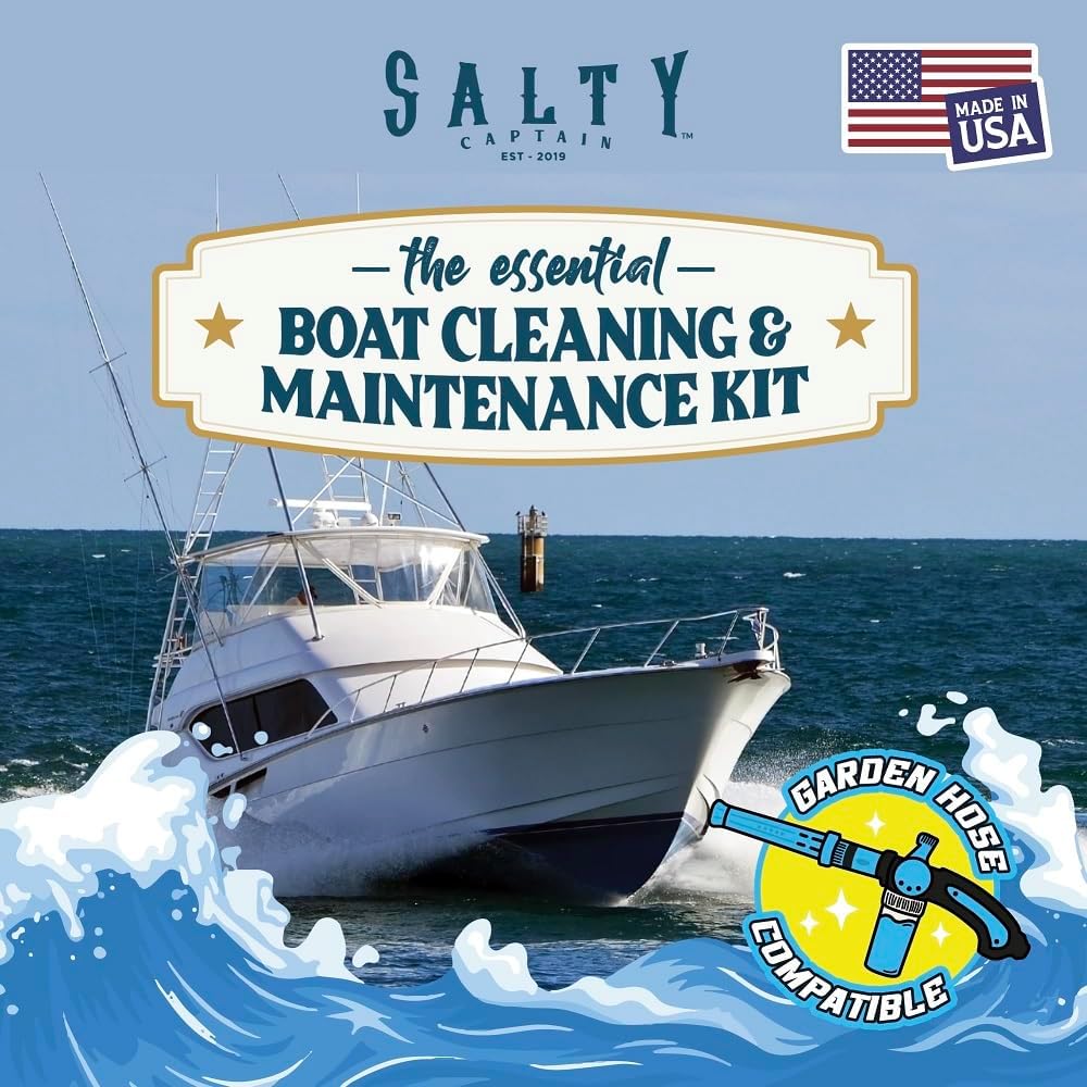 Salty Captain Boat Wash Kit – All-in-One Boat Cleaning Starter Box with Premium Marine-Grade Products & Bucket – Includes Boat Wash N Wax, Hose Foam Cannon & Engine Flush – Eco-Friendly & Easy to Use