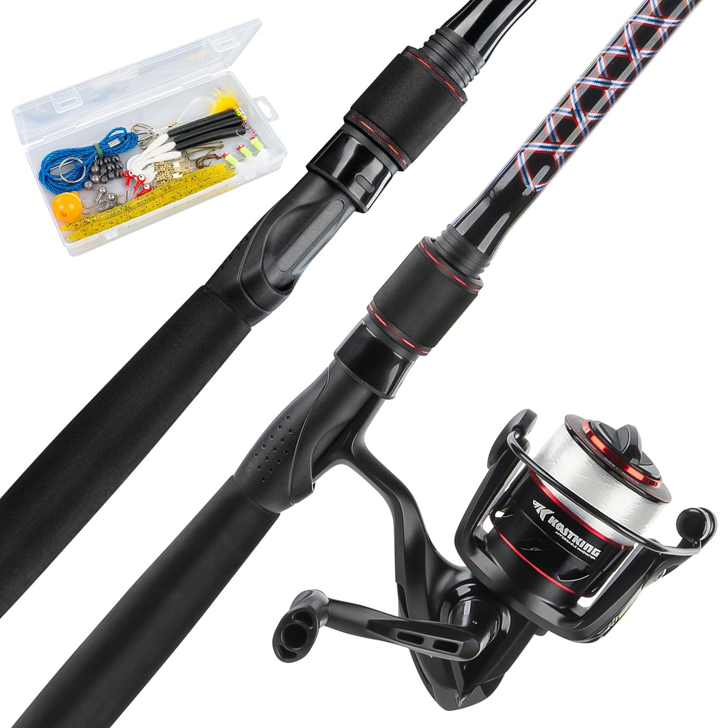 KastKing Brutus Spinning & SpinCast Combo, Fishing Rod and Reel Combo, Custom Tackle Kit, Pre-Spooled Line, Brute Tuff Blank, Stainless Steel Guide, EVA Handles, Custom Graphite Reel Seat