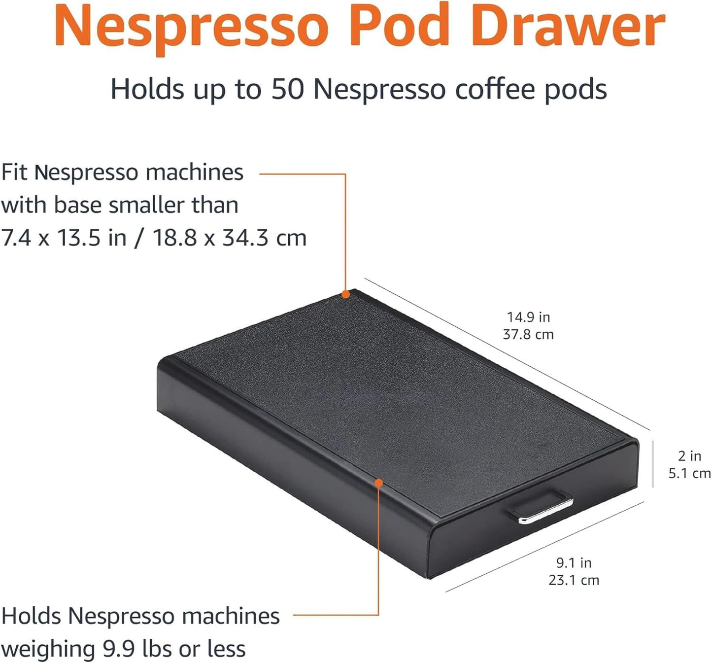 Amazon Basics Nespresso OriginalLine Coffee Pod Storage Drawer Holder, 50 Capsule Capacity, Black