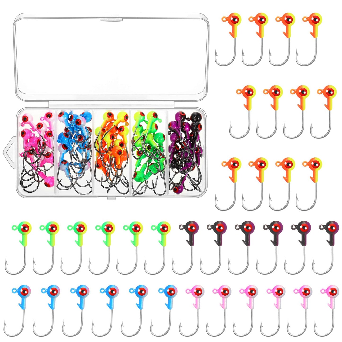 Skylety 60 Pcs Crappie Jig Heads for Fishing Lures Baits Hooks for Freshwater Saltwater Bass Trout