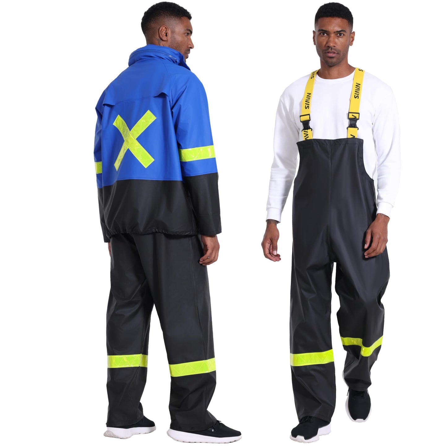 Men's Workwear PRO Rain Suit - Waterproof Jacket and Bib Pants 3-piece Set for Ultimate Safety and Comfort