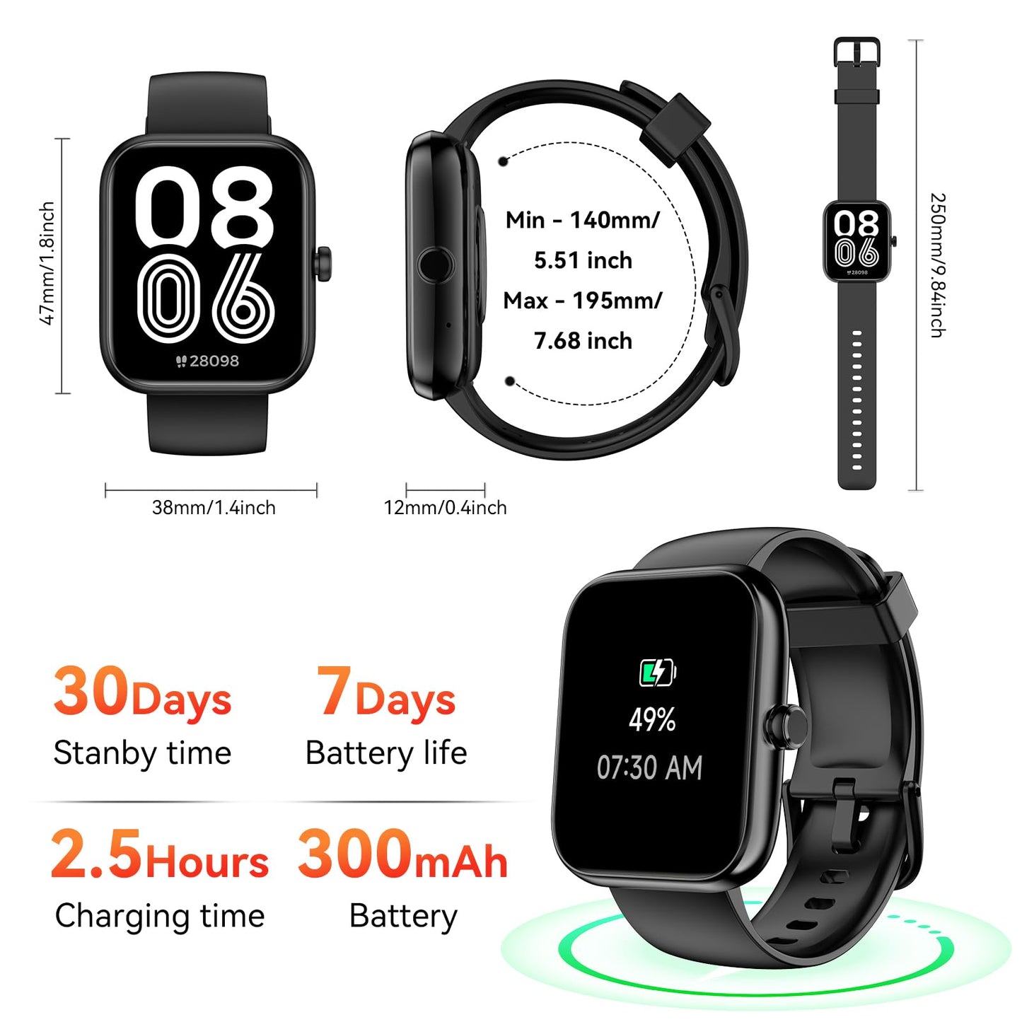 Smart Watch with Alexa Built-in, 1.83" HD Touchscreen, Bluetooth Calling Fitness Tracker, Health Monitor Heart Rate/Sleep Tracking, IP68 Waterproof, 120+ Sports Modes for Android iPhone (Black)