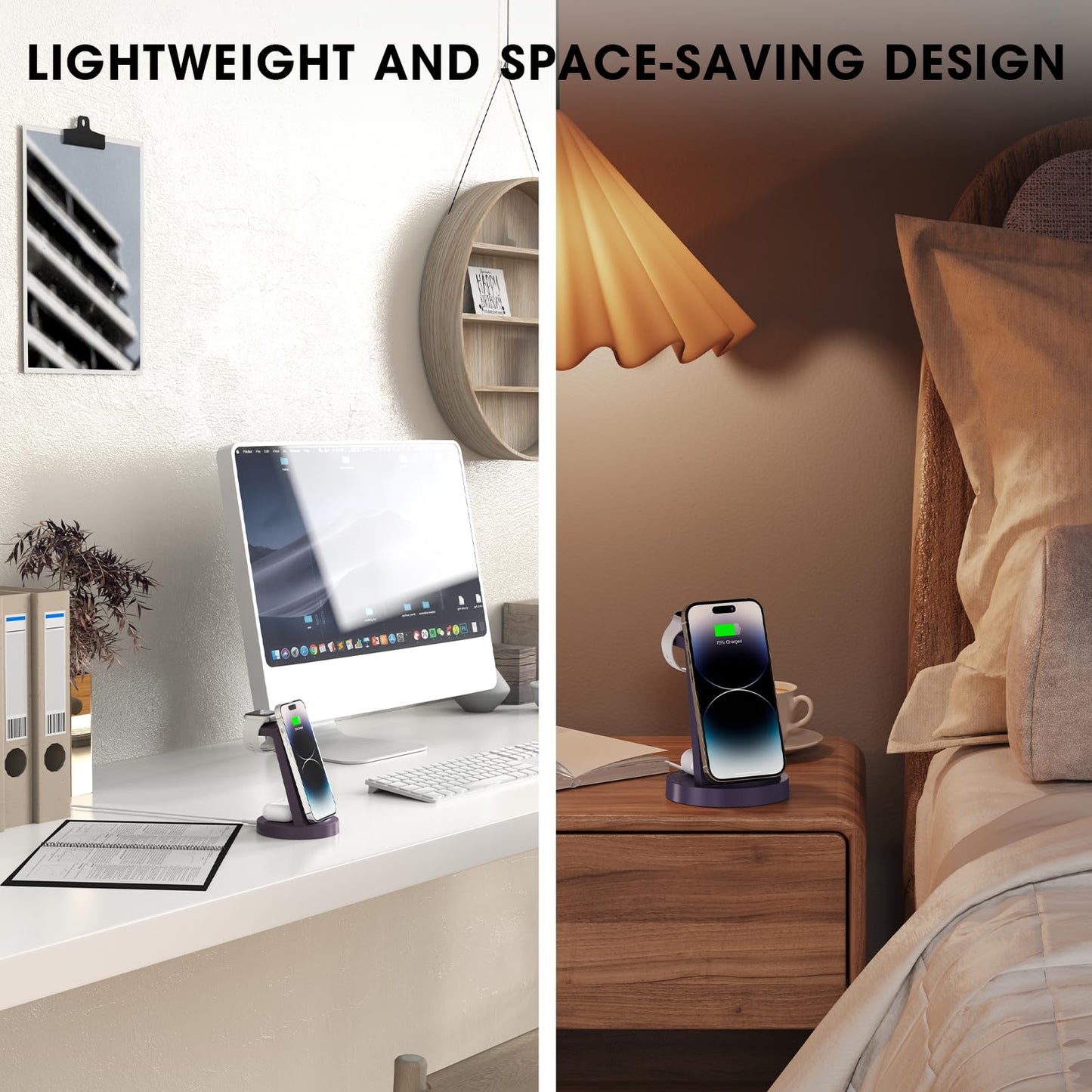 3 in 1 Charging Station for iPhone, Wireless Charger for iPhone 16e 16 15 14 13 12 11 X Pro Max & Apple Watch - Wireless Charging Station for AirPods 4 3 Pro