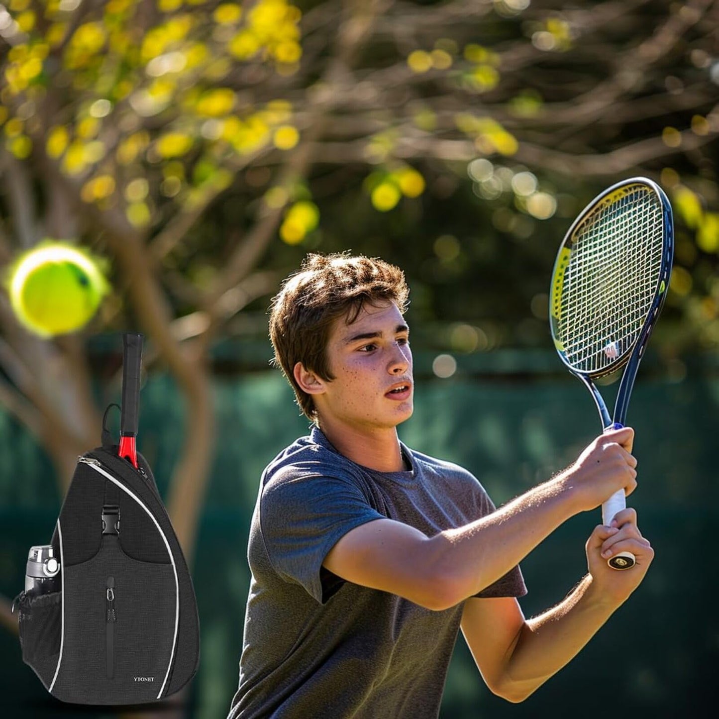 Ytonet Tennis Bag, Tennis Sling Backpack Crossbody Water Resistant for Men Women, Compatible for Pickleball Badminton Rackets
