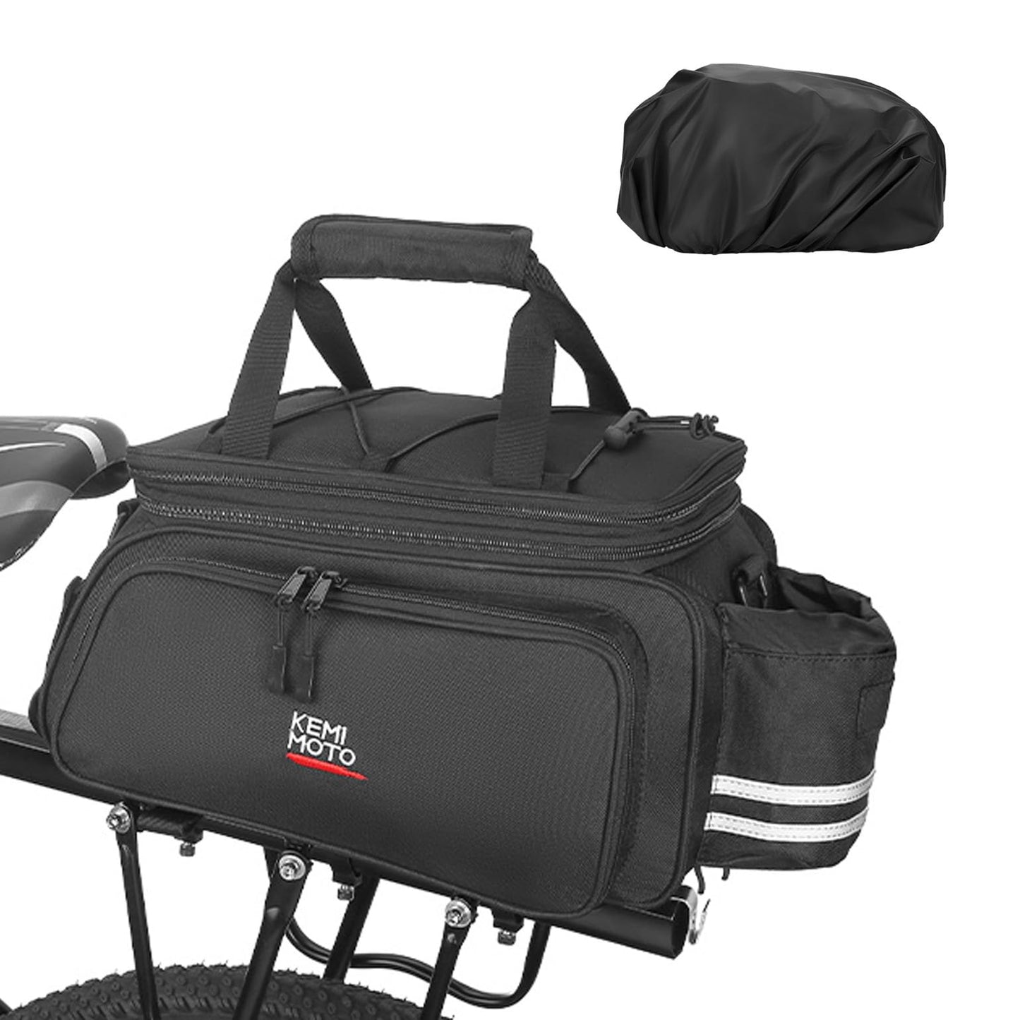 KEMIMOTO Bike Rear Rack Bag Bicycle Trunk Bag 20L Capacity Water Resistant Multifunctional Bicycle Pannier with Rain Cover Bike Saddle Bag for Rear Rack Grocery Shopping Commuter Cycling Trip Black