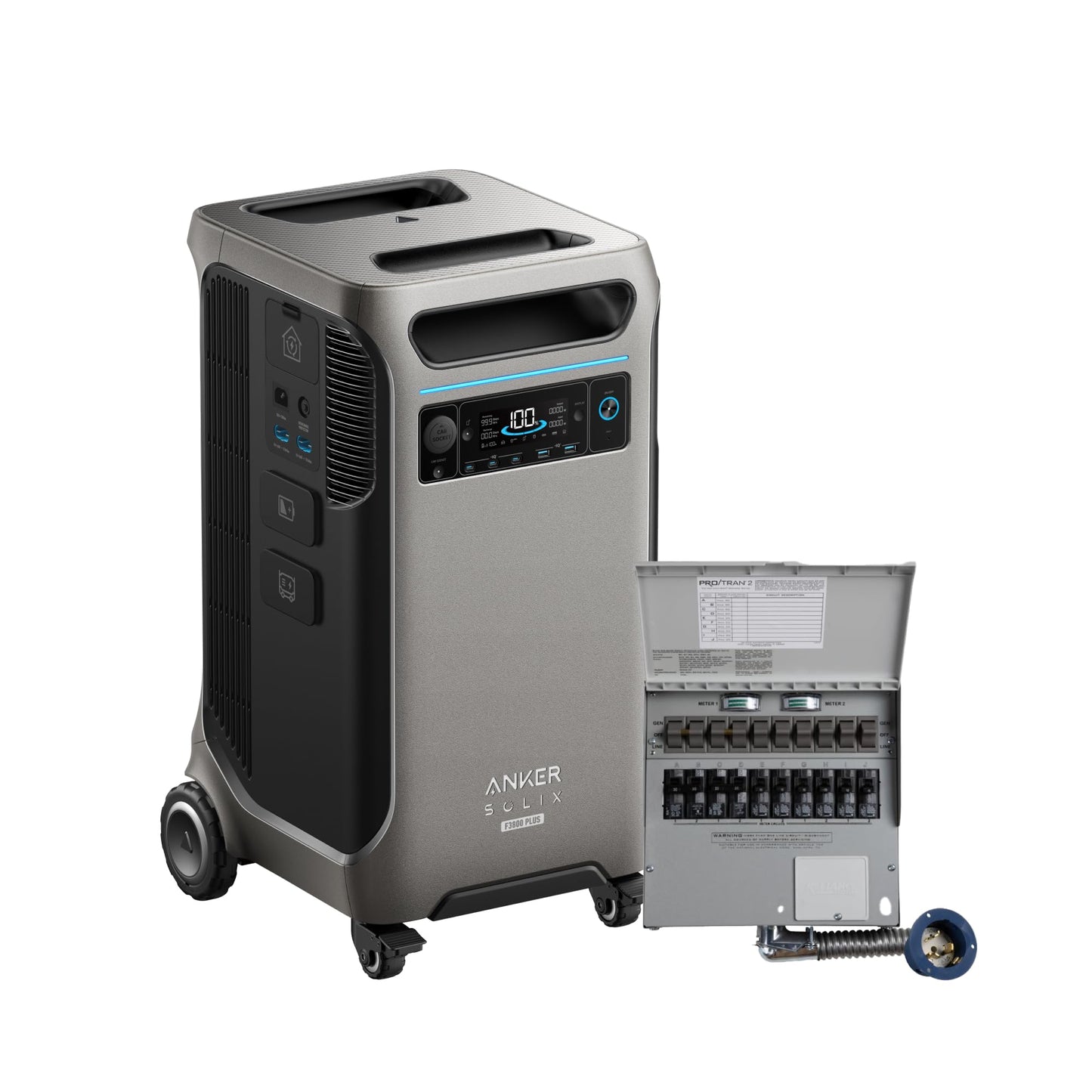 Anker SOLIX F3800 Plus Portable Power Station with 400W Solar Panel, 3,840Wh, 6,000W AC Output, 120V/240V, Generators for Home Use, Works with Generator, For Power Outages, RVs, and Emergencies