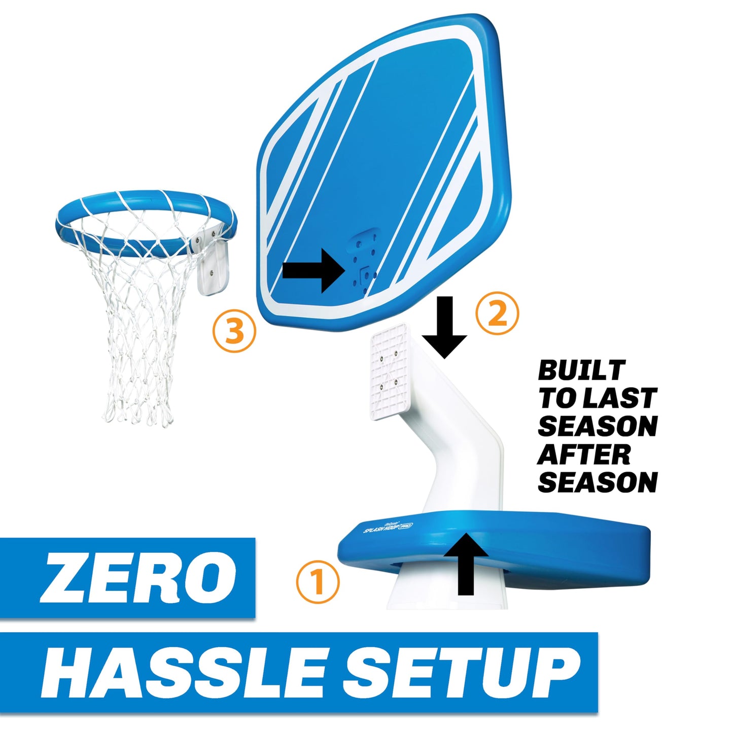GoSports Splash Hoop Swimming Pool Basketball Game, Includes Poolside Water Basketball Hoop, 2 Balls and Pump – Choose Your Style