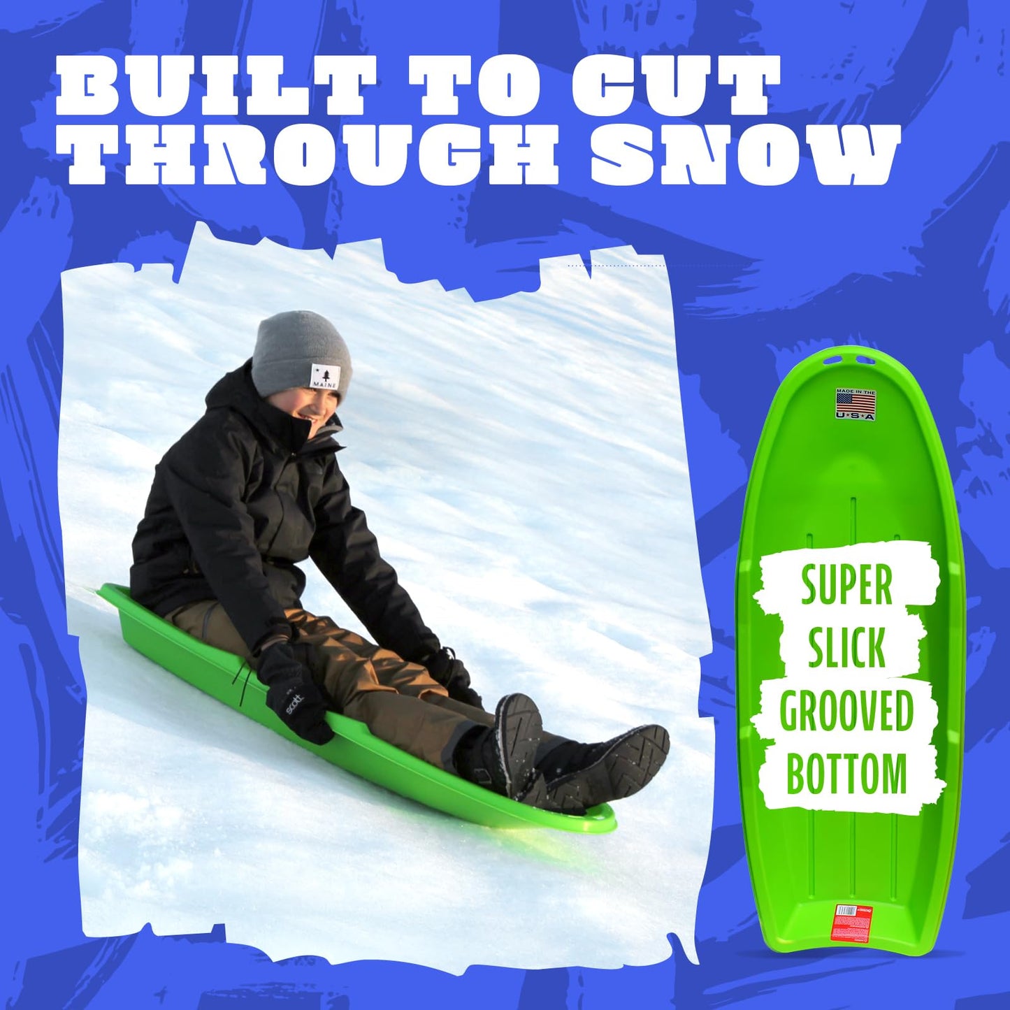 Flexible Flyer Winter Lightning Snow Sleds for Kids and Adults (3-Pack) - 48 Inch Toboggan Style Plastic Sled with Hard Bottom for Fast, Smooth Rides - 1 or 2 Riders (Blue, Green, Orange)