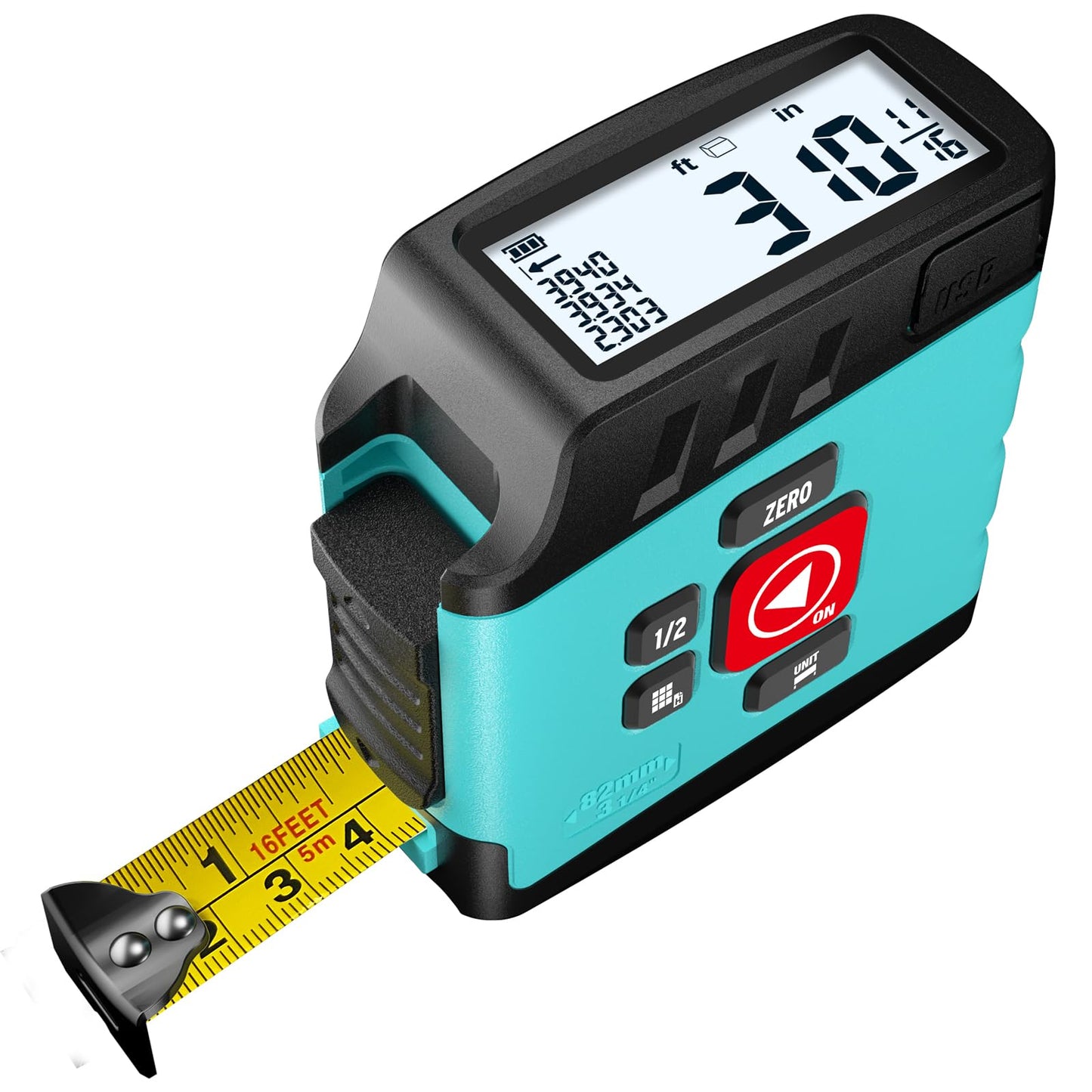 Digital Tape Measure 2 in 1, 16FT with Display, Smart Tape Measure, Area Volume Measuring Pythagorean Mode, Waterproof and Rechargeable,1/2 Self Centering, 20 Groups Historical Memory