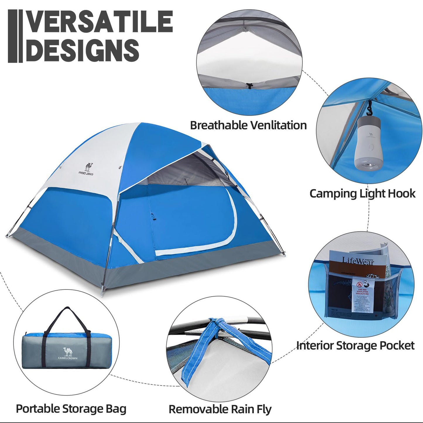 CAMEL CROWN Tents for Camping 2/3/4/5 Person Camping Dome Tent, Waterproof,Spacious, Lightweight Portable Backpacking Tent for Outdoor Camping/Hiking
