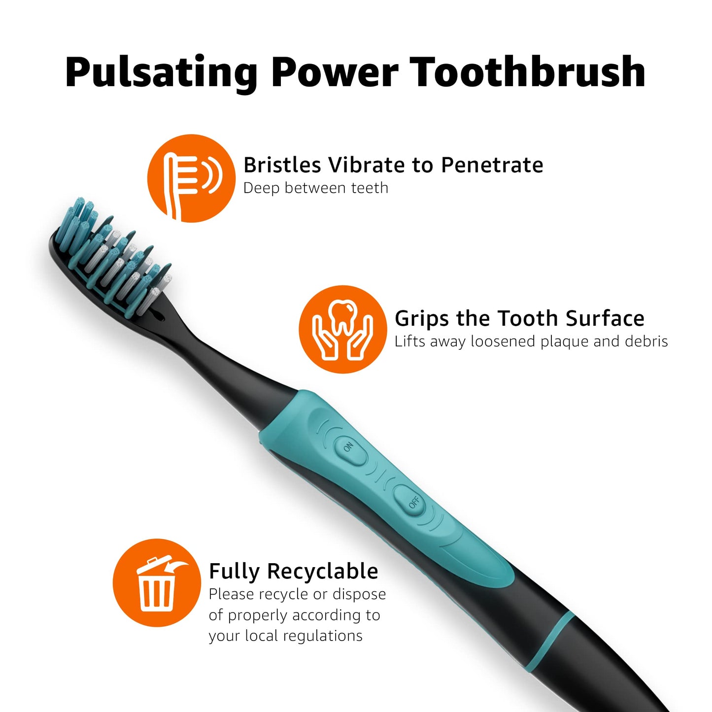 Amazon Basics Soft Electric Toothbrushes for Adults, Pulsating Deep Cleaning, Plaque Removal, Sensitive Gums, Battery Powered, Soft Bristles, 2 Count, Assorted Colors