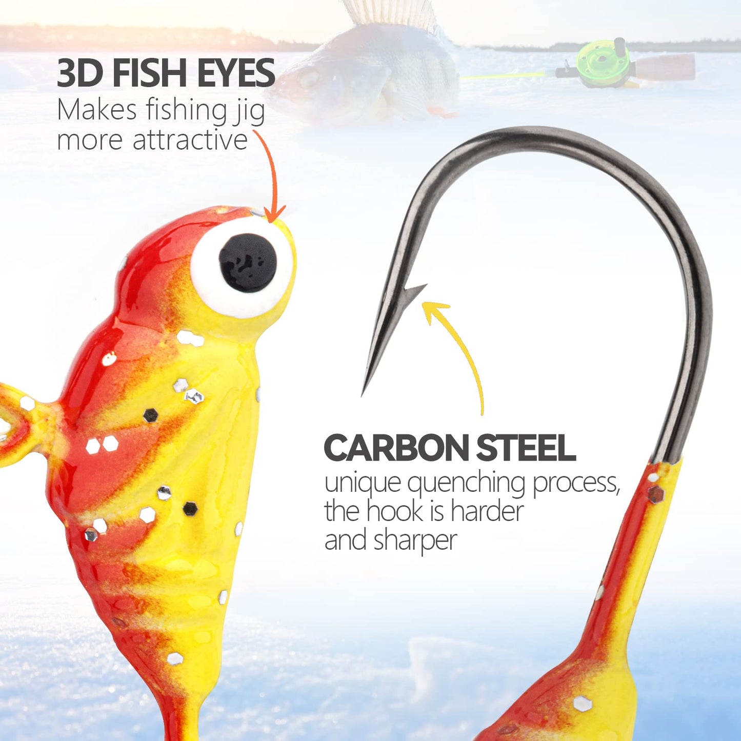 THKFISH Ice Fishing Jigs Kit Ice Fishing Lures for Walleye Perch Jigs Heads for Ice Fishing Tackle Panfish Crappie Jigs 50PCS/31PCS