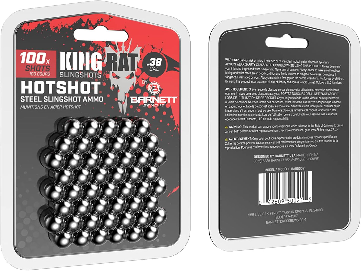 Barnett King Rat Slingshots, Stainless Steel Slingshot Ammo Slingshots, Hunting Quality, .38 Caliber, 100 Count