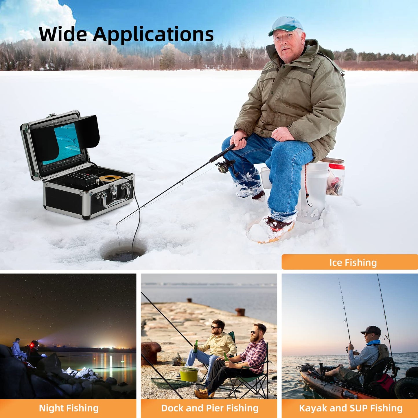 Eyoyo Underwater Fishing Camera Portable Video Fish Finder 9 inch LCD Monitor 1000TVL Waterproof Camera Underwater DVR Video Fish Cam 30m Cable 12pcs IR Infrared Lights for Ice, Boat and Lake Fishing