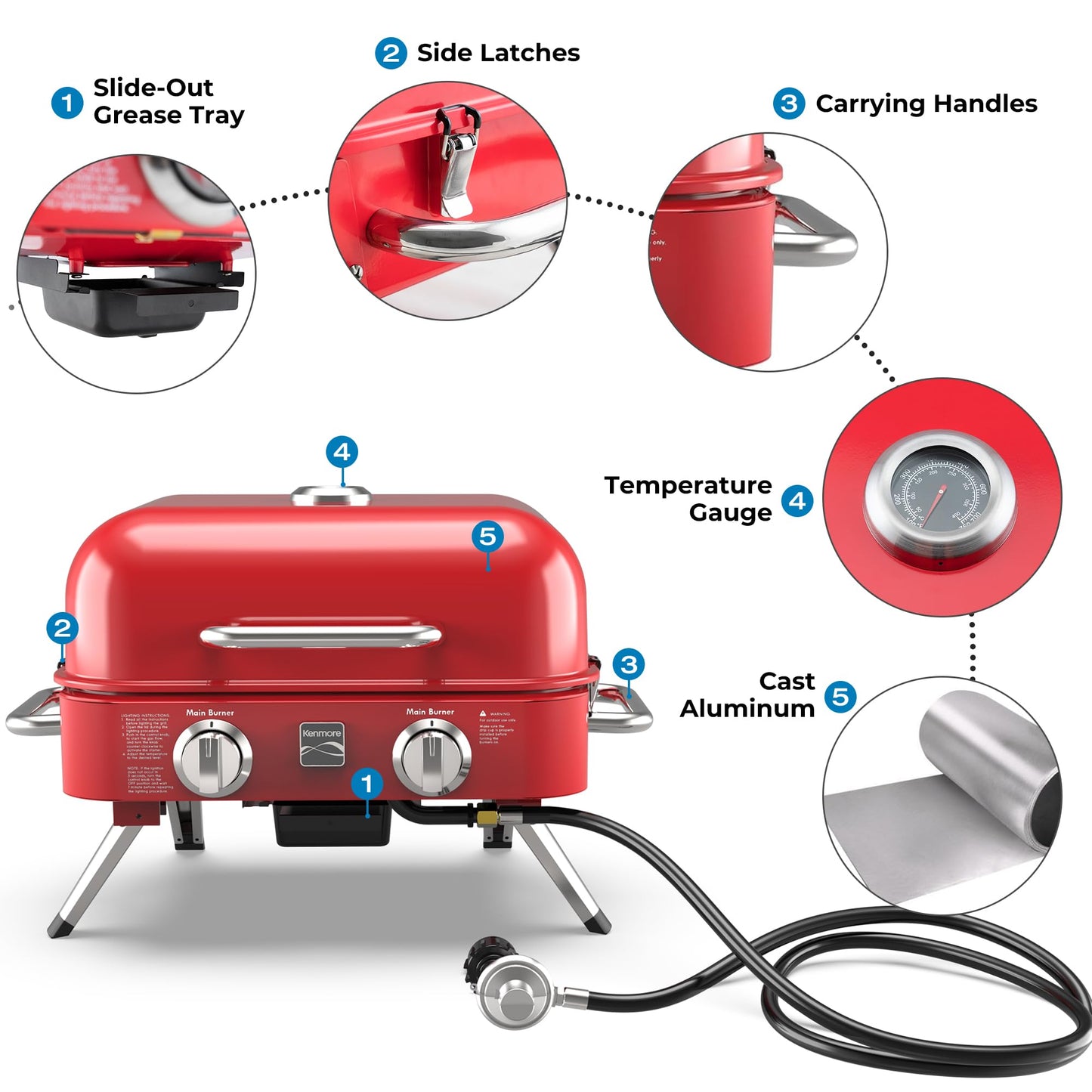 Kenmore 2-Burner Portable Tabletop Retro Gas Grill