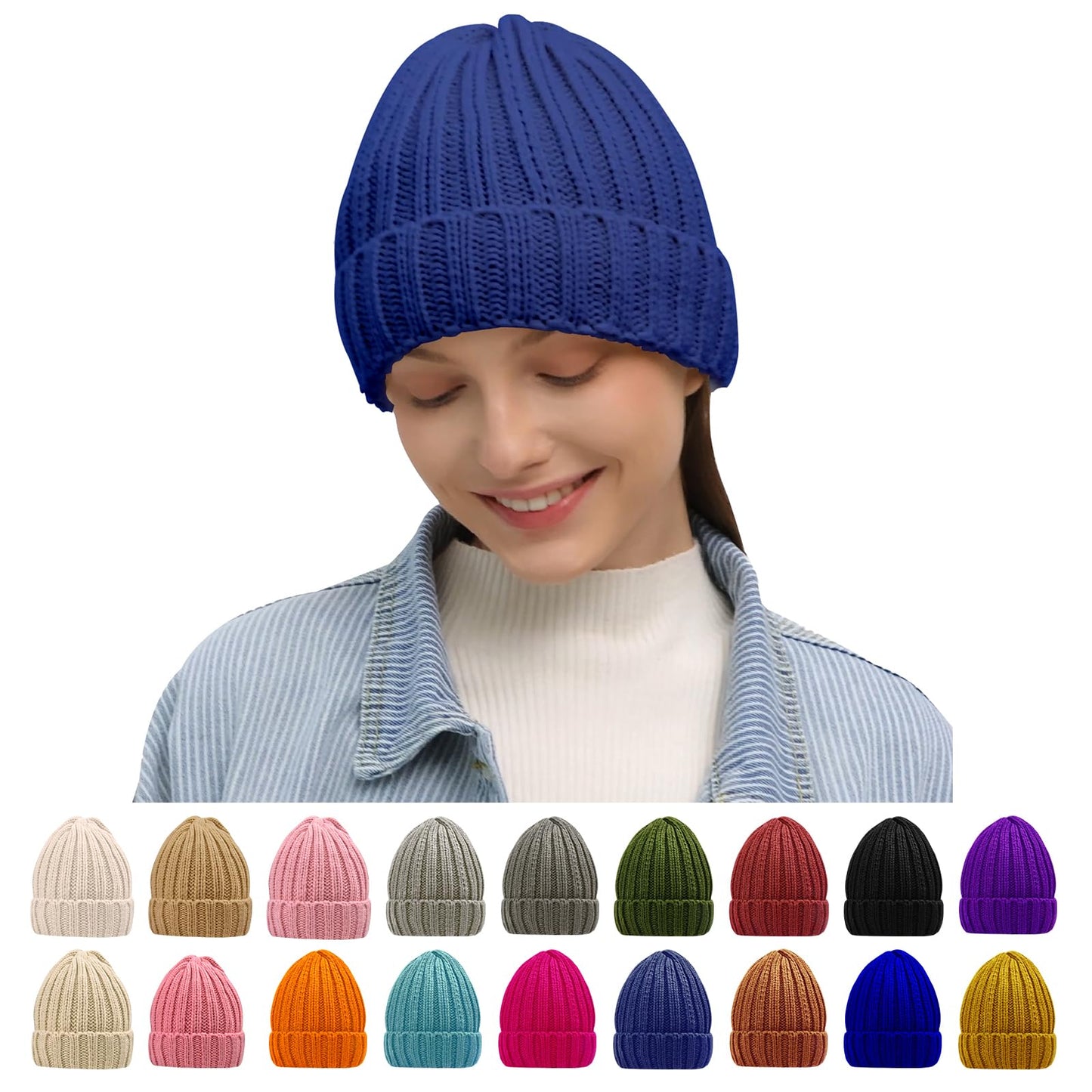 Rosoz Winter Hats for Women Warm Thick Soft Stretch Cable Knit Beanie Skully Cap for Cold Weather