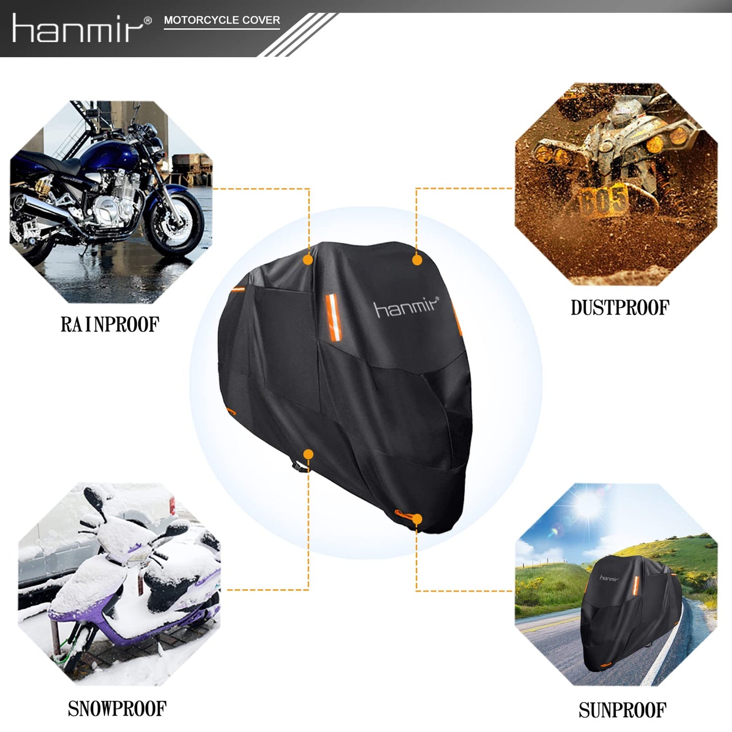 Motorcycle Cover,Motorbike Cover All Season Universal Weather Waterproof Sun Outdoor Protection with Lock-Holes & Storage Bag,XXL Motorcycles Vehicle Cover