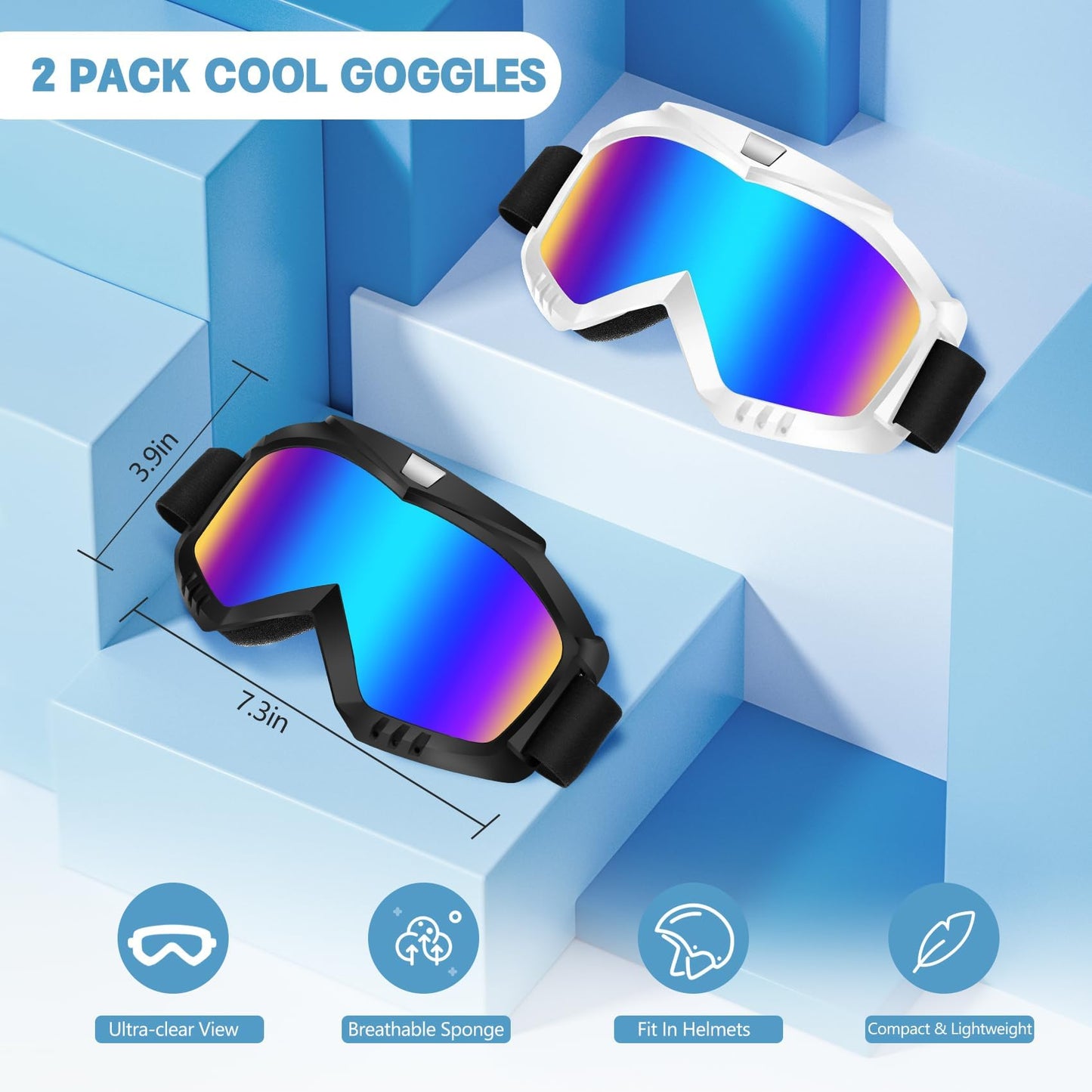 Lievermo Dirt Bike Goggles 2 Pack - Motorcycle, ATV, Riding, Ski, Windproof Racing Glasses
