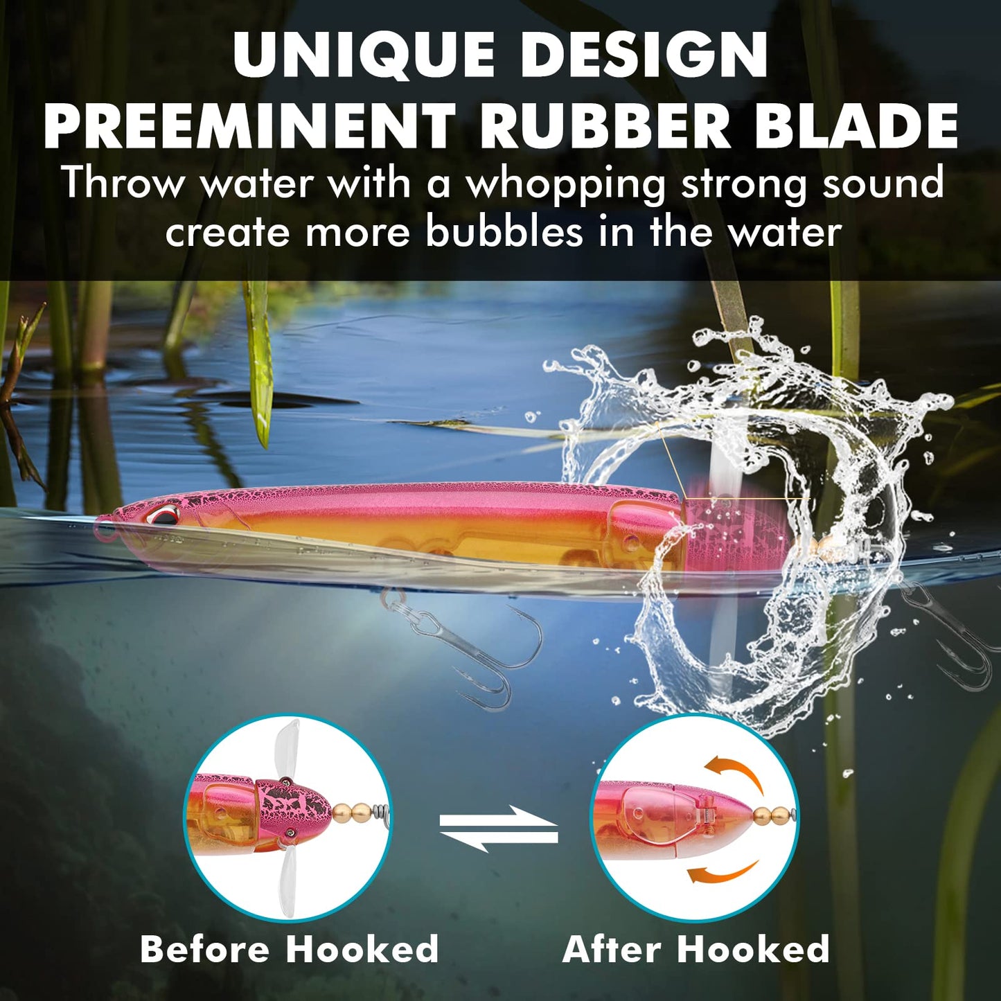 TRUSCEND PoPobait Plopper with BKK Hooks, Top Water Fishing Lures for Bass Walleye Pike Catfish Musky Perch, Floating Lure for Freshwater or Saltwater, Amazing Teasers Fishing Gifts for Family Fishing
