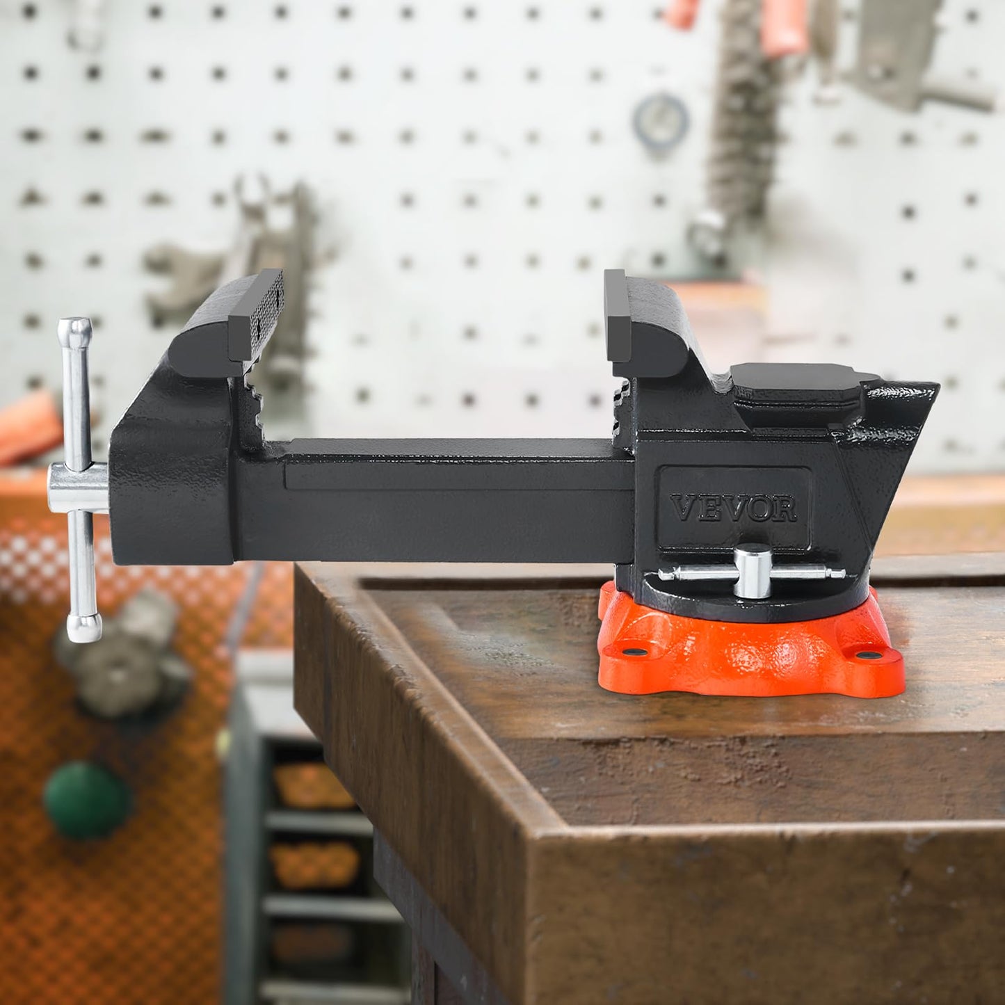 VEVOR Bench Vise, 6-inch Jaw Width 5.9-inch Jaw Opening, 360-Degree Swivel Locking Base Multipurpose Vise w/Anvil, Heavy Duty Ductile Iron Workbench Vise w/Bolts & Nuts, for Drilling, Pipe Cutting