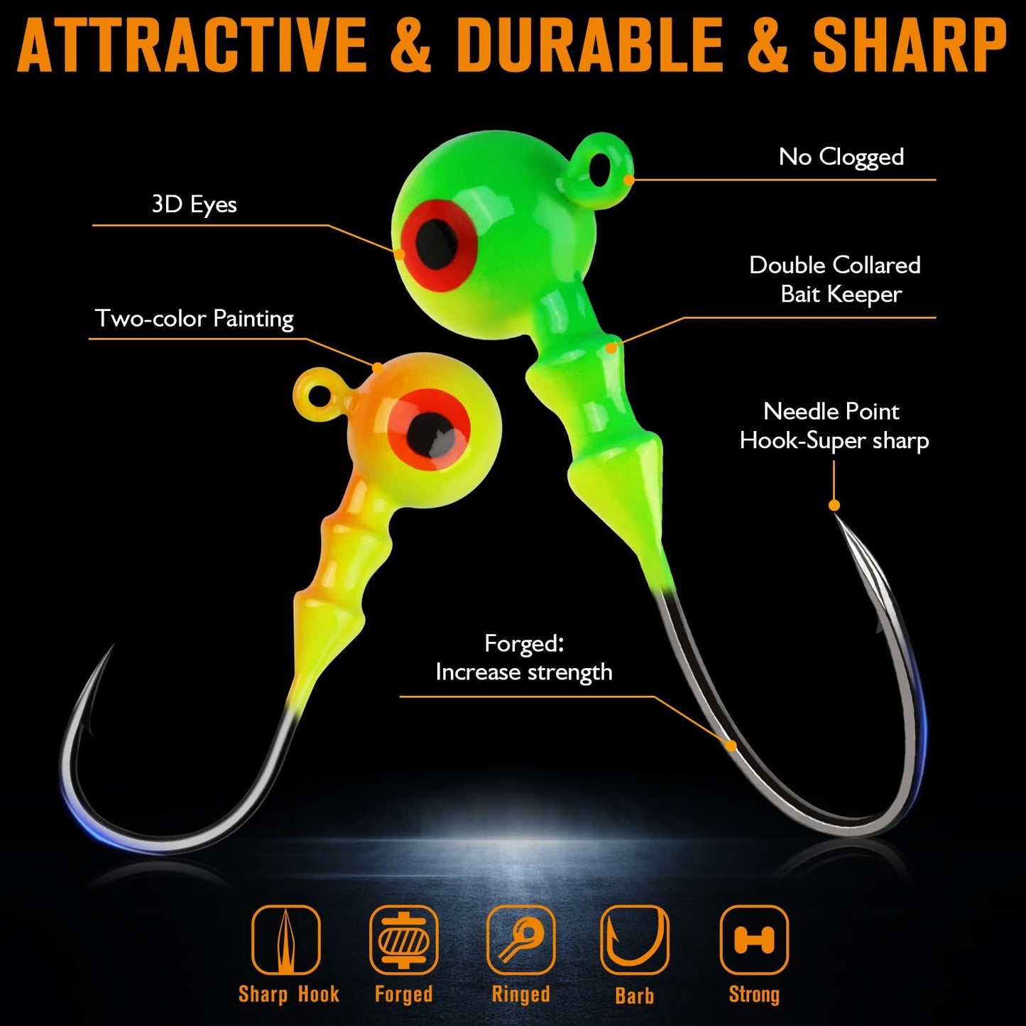 Dovesun Jig Heads for Fishing, Painted Jigheads with 3D Eye Ball Glowing Walleye | Bass | Crappie jigs 1/2oz 3/8oz 1/4oz 1/5oz 1/8oz 1/10oz 1/16oz 1/32oz Fishing Jig Hooks Assortment 15-40pcs