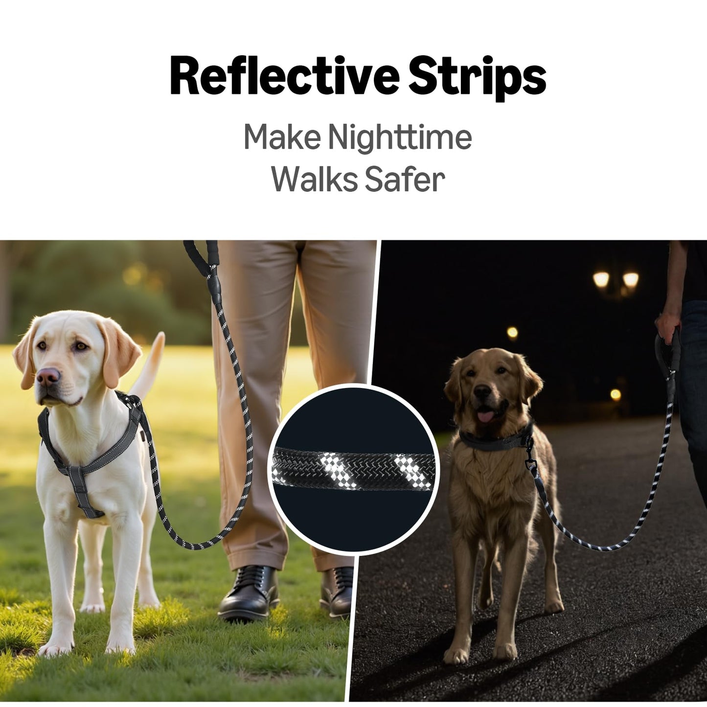 Amazon Basics Round Dog Leash, Heavy Duty, Durable Rope for Small, Medium, and Large Dogs, Lightweight Design for Walking, Training, and Outdoor Activities, Black, 6 Ft