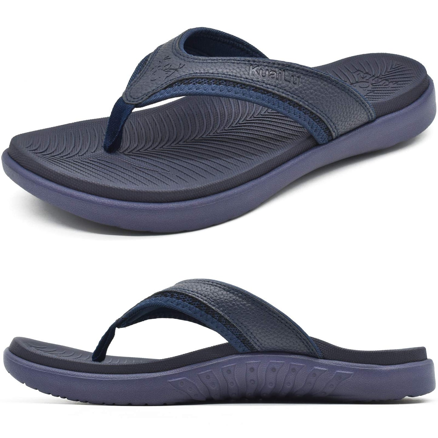 KuaiLu Mens Sport Flip Flops Comfort Orthotic Thong Sandals with Plantar Fasciitis Arch Support Outdoor Summer Beach Size 7~15