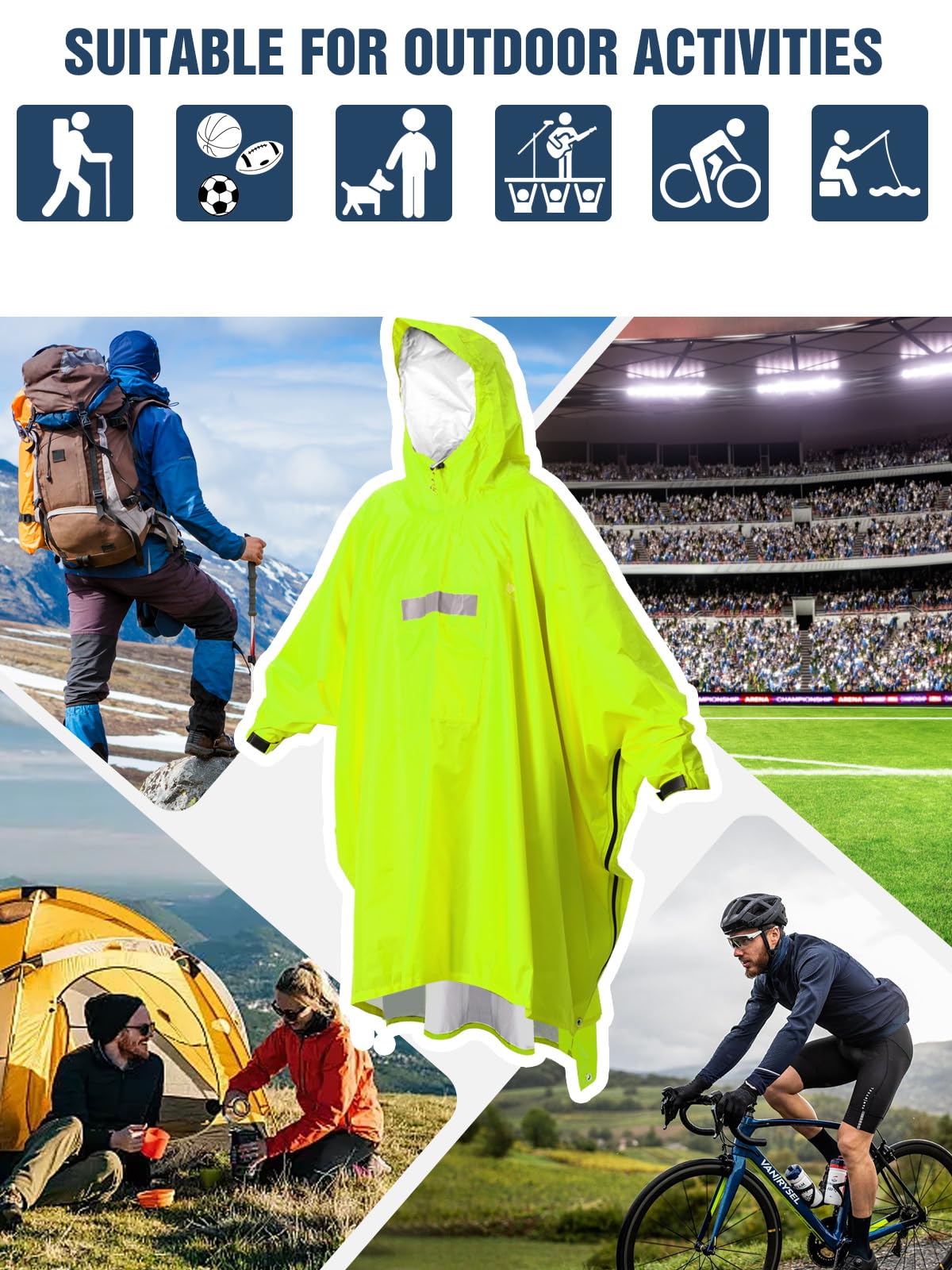ANYOO Hooded Rain Poncho for Adults Waterproof Lightweight Rain Coat for Men Women Reusable Rain Jacket for Emergency Outdoor