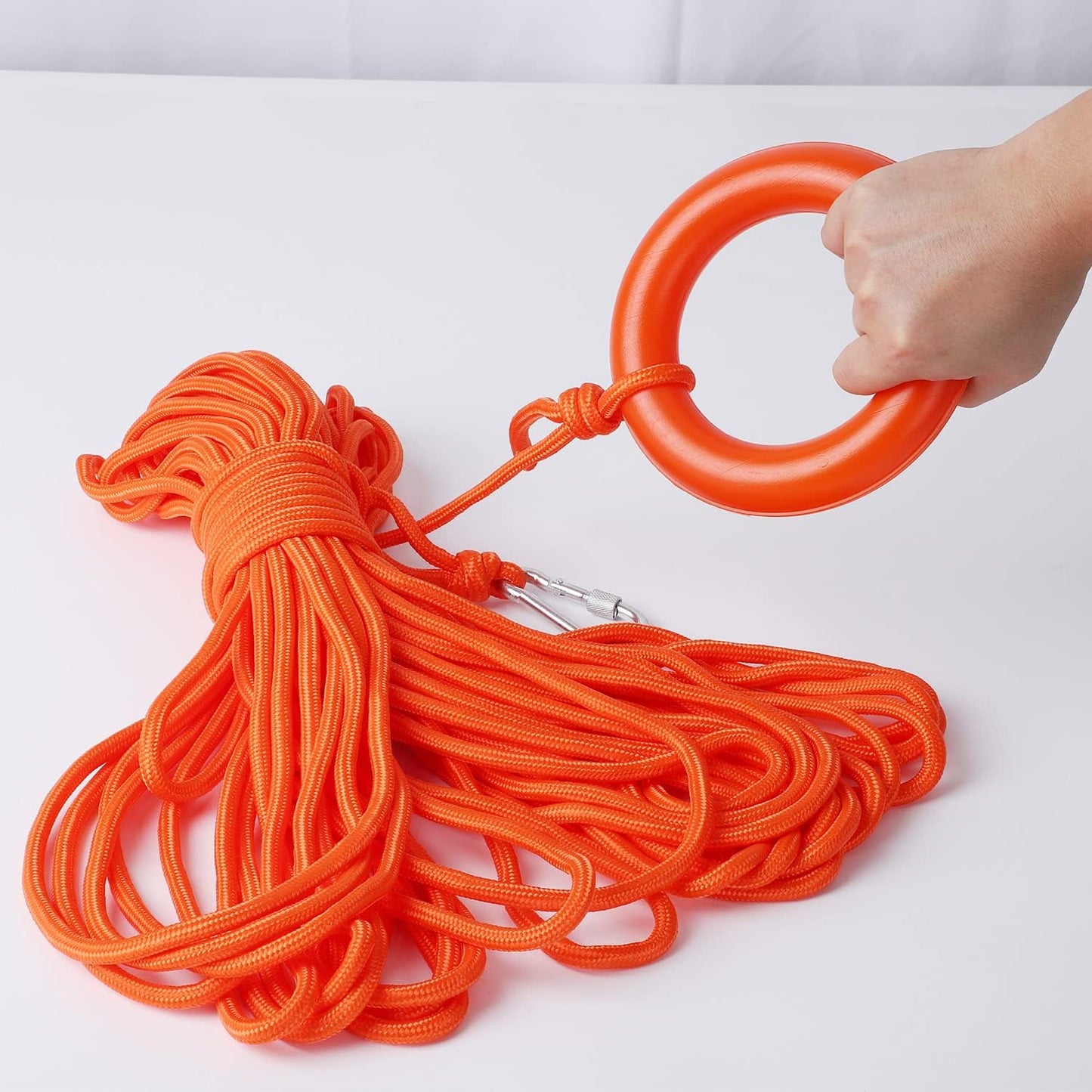 Water Floating Lifesaving Rope 98.4FT, Outdoor Professional Throwing Rope Rescue Lifeguard Lifeline with Bracelet/Hand Ring for Swimming Boating Fishing 800KG Capacity