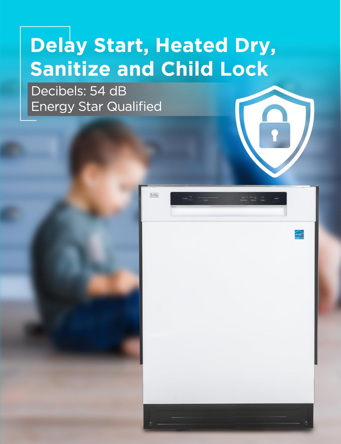 BLACK+DECKER 24" Built-In Dishwasher, 12-Place Setting Capacity with Stainless Steel Tub, Dish Washer with 5 Wash Programs and Smart Wash Cycle, ENERGY STAR Certified, BDW100MW, White