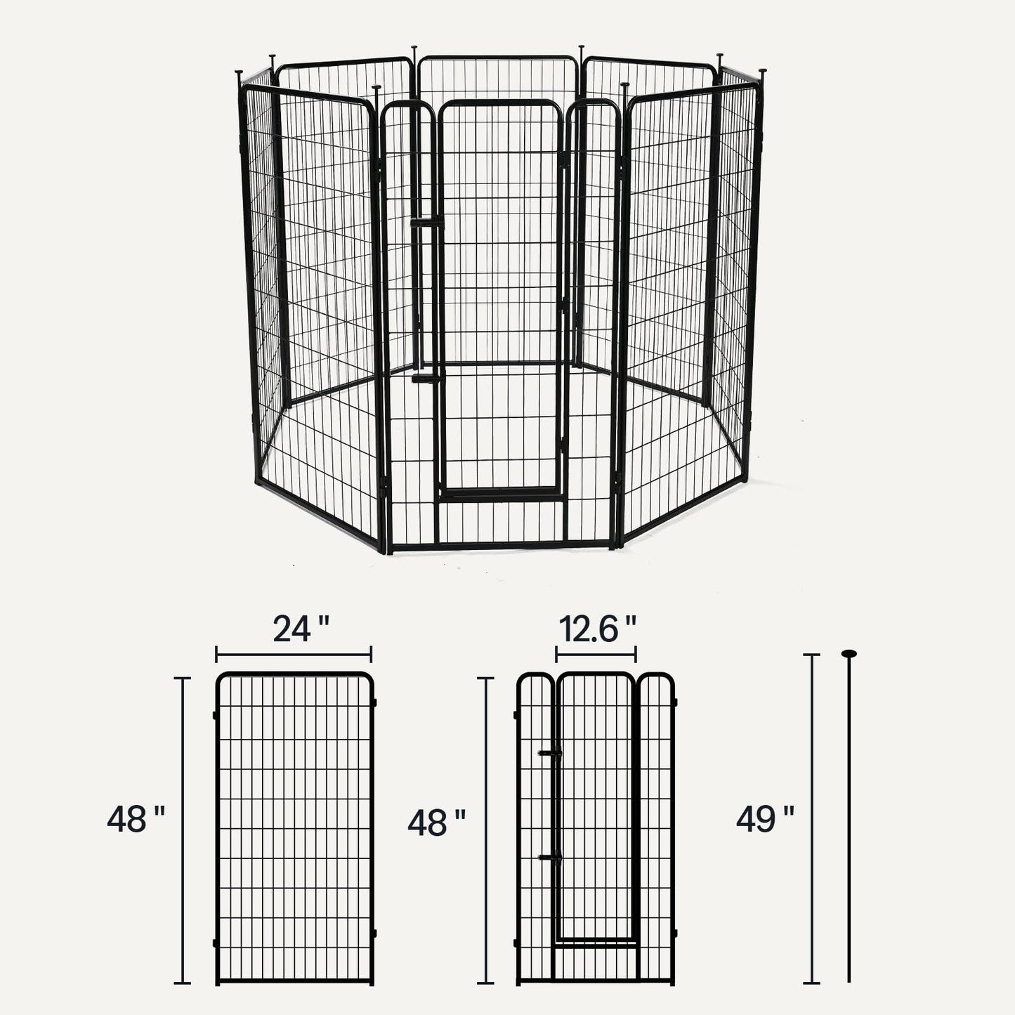 Amazon Basics Dog Playpen, 8 Panels Metal Fence with Door, Foldable for Indoor and Outdoor Use, Suitable for Small to Medium Sized Dogs, 48 Inch Height, Black