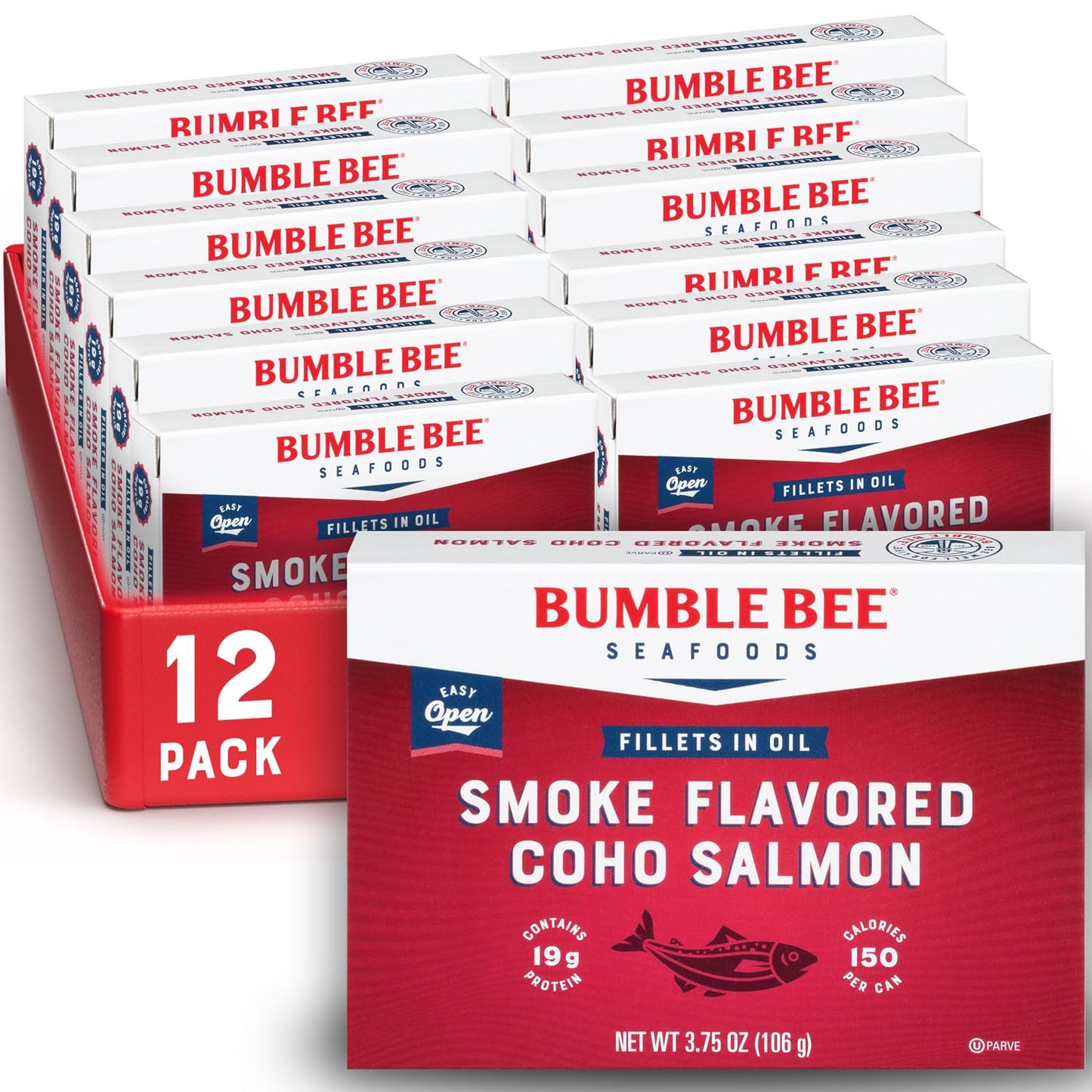 Bumble Bee Smoke Flavored Red Coho Salmon Fillets in Oil, 3.75 oz (Pack of 1) - 19g Protein - Skinless, Boneless - Great for Snacks & Recipes - Gluten Free