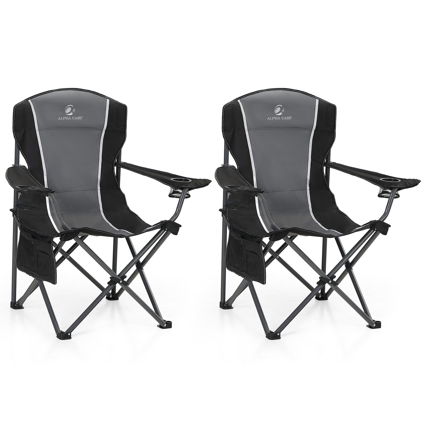 ALPHA CAMP Oversized Camping Folding Chair - Heavy Duty Steel Frame Support 350 LBS, Collapsible Padded Arm With Cup Holder, Quad Lumbar Back, Portable for Outdoor/Indoor