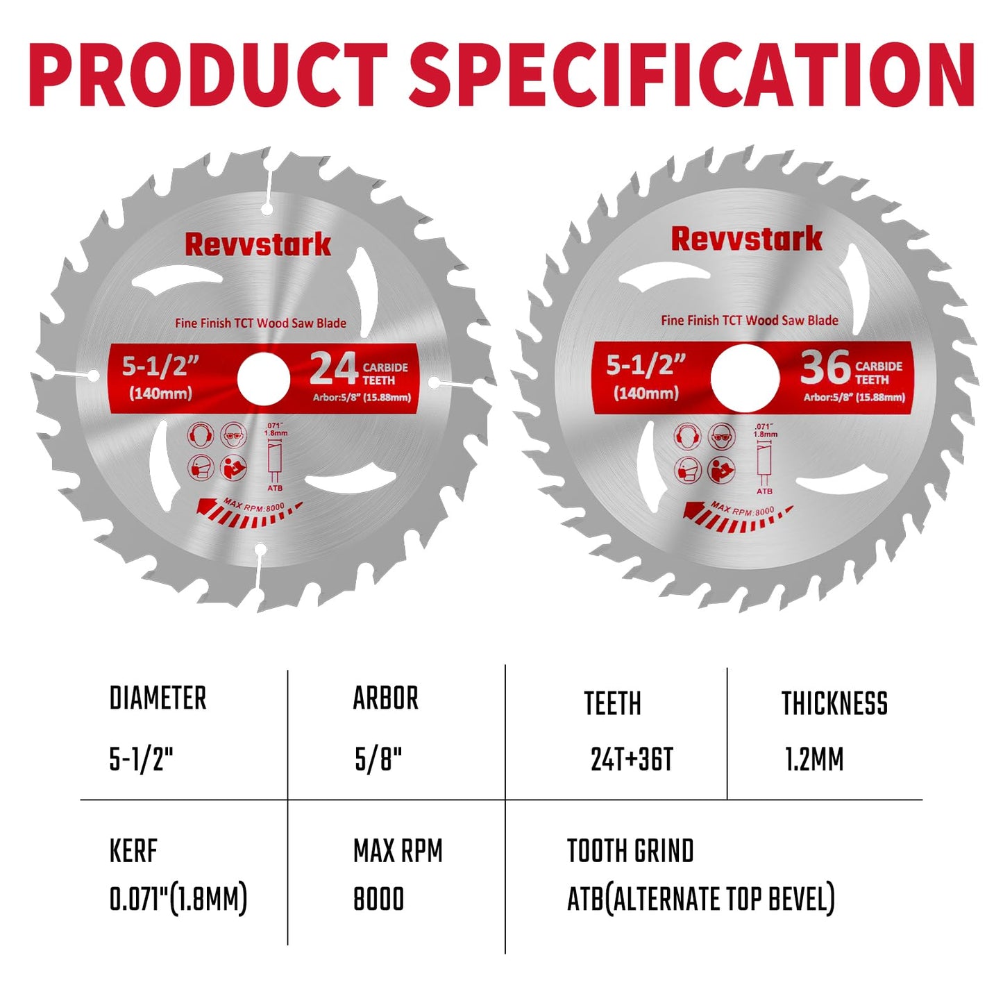 Circular Saw Blade 6-1/2" 24T&60T, Carbide Tipped Teeth, TCT Saw Blades for Cutting Various Wood, Plastic and Composite Materials, 5/8" Arbor, Fit Dewalt Craftsman Ryobi Milwaukee